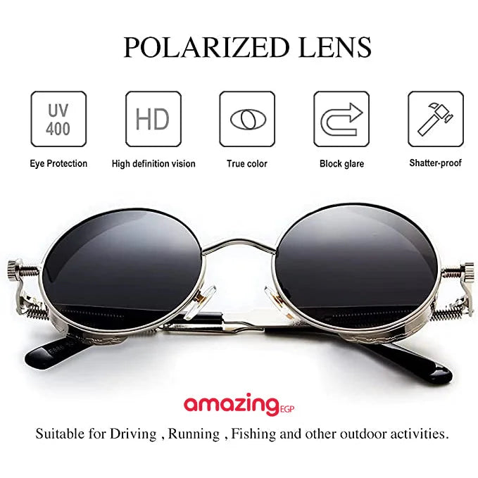 نظارات شمسية معدنية دائرية للرجال والنساء نظارات عصرية بتصميم كلاسيكي نظارات - رمادي | معدن نظارات نظارة نظارة دائرية نظارة_حفلات نظارة_شمسية | amazingEGP