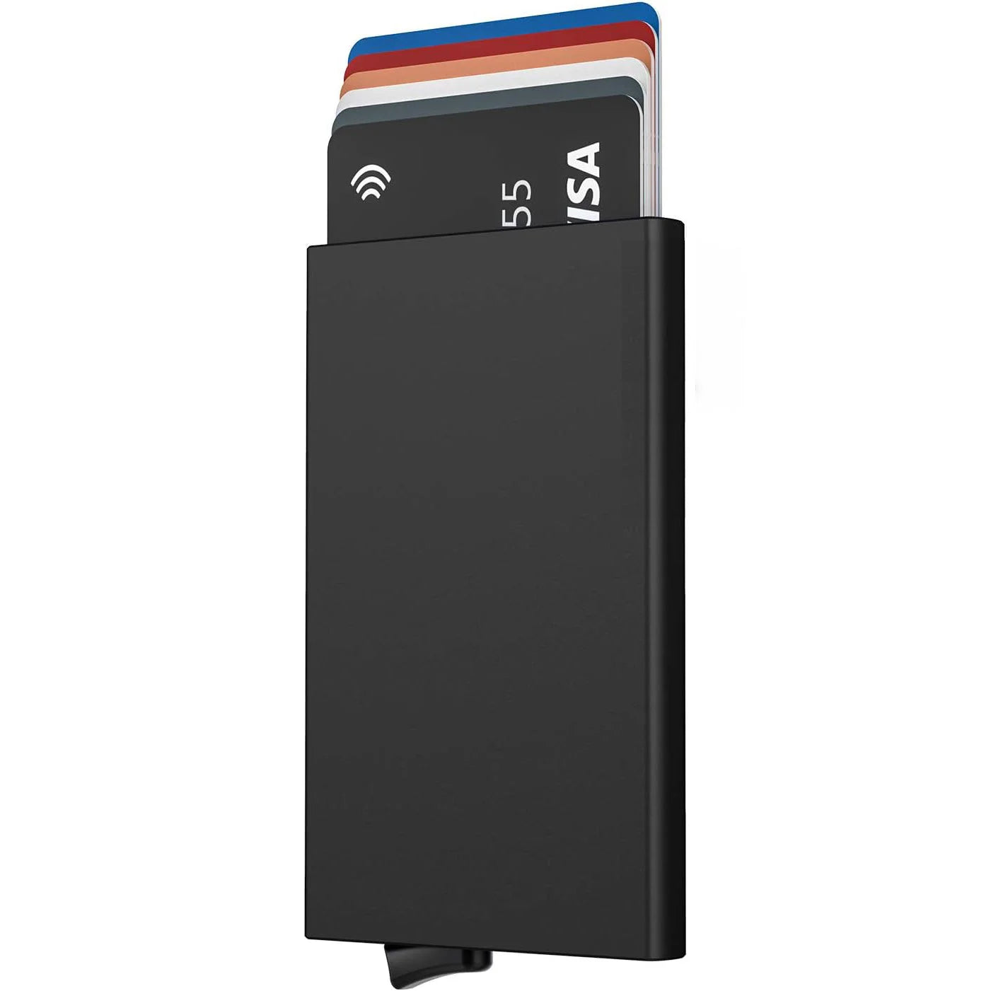 حامل بطاقات الومنيوم كراتة مع تقنية RFID - حامل بطاقات الائتمان بتصميم بسيط ورفيع للرجال والنساء حافظة معدنية صغيرة تحجب تقنية تحديد الهوية بموجات الراديو بتقنية RFID | اسود| | الرجال جلد طبيعي حافظ كروت كراتة كرادة محافظ محافظ نسائي محفظة محفظة رجالي م