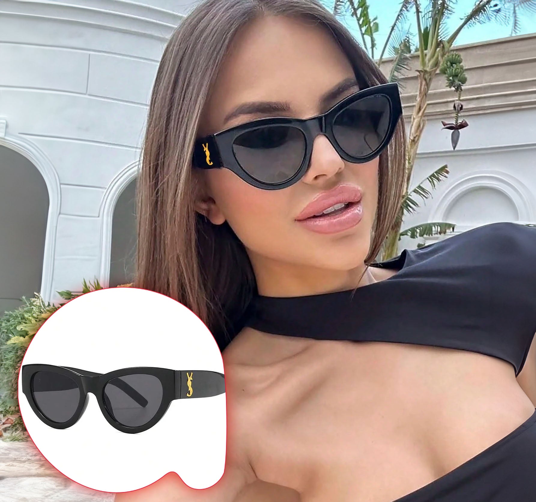 نظارات شمسية عين القطة بإطار كامل إطلالة أنيقة للموضة والخروجات اليومية والصيف والشاطئ – أسود