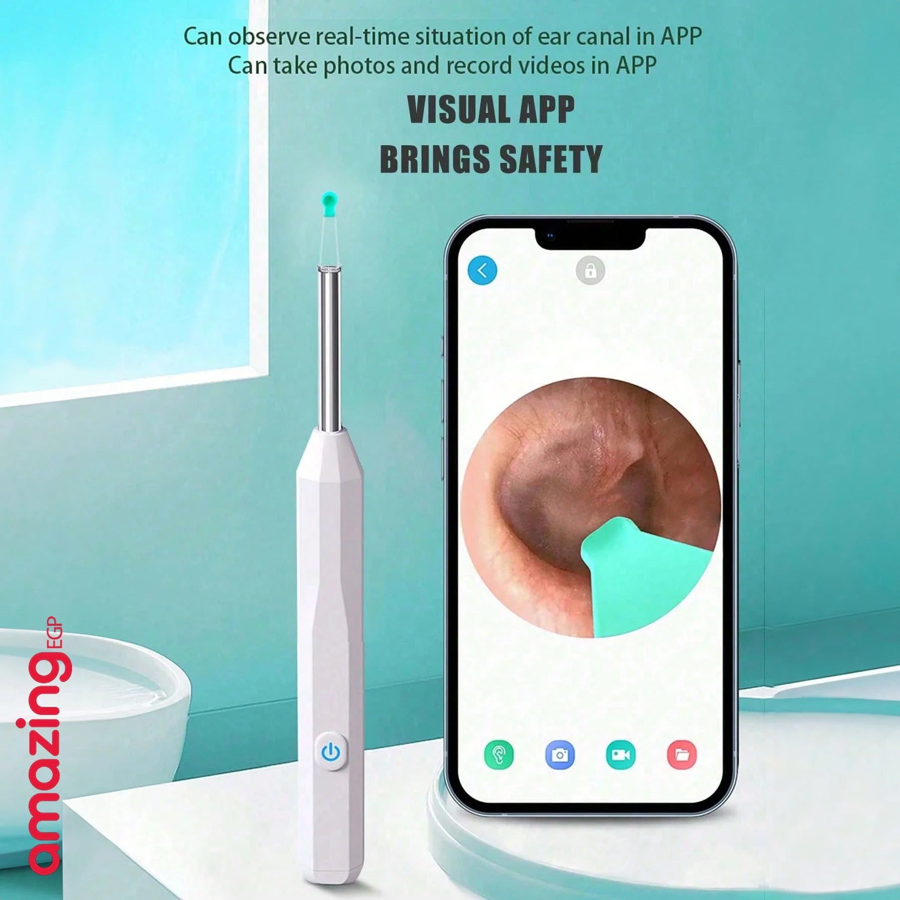 اداة ازالة شمع الاذن - منظف اذن مع كاميرا ودعامة مجموعة ازالة شمع الاذن البصرية الذكية مع ملعقة اذن خفيفة مجموعة من 8 قطع لتنظيف الاذن اليومية منظف شمع الاذن لنظامي iOS واندرويد | الاذن العناية_الشخصية العناية_بالاذن النظافة تنظيف شمع الاذن جهاز للاذن شمع
