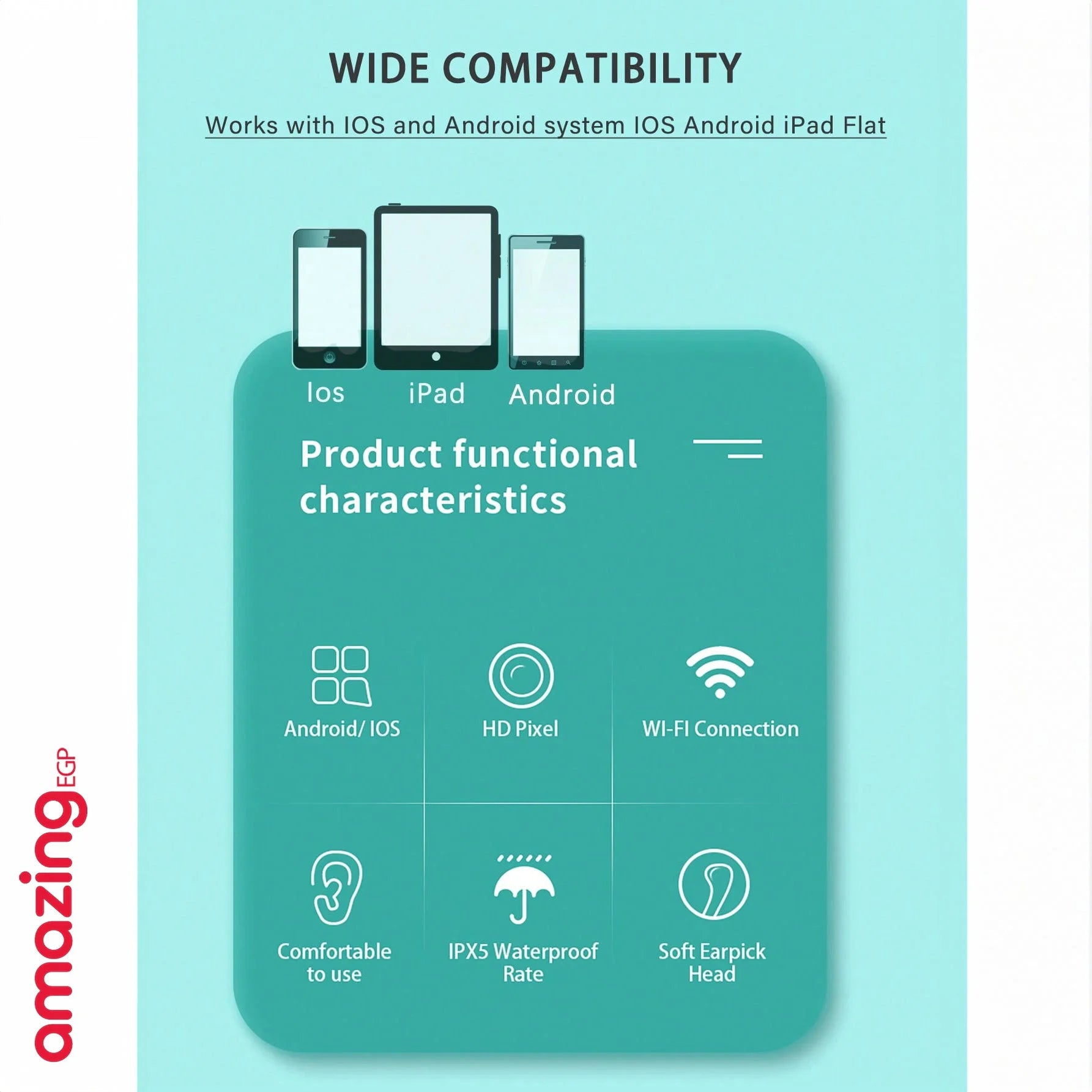 اداة ازالة شمع الاذن - منظف اذن مع كاميرا ودعامة مجموعة ازالة شمع الاذن البصرية الذكية مع ملعقة اذن خفيفة مجموعة من 8 قطع لتنظيف الاذن اليومية منظف شمع الاذن لنظامي iOS واندرويد | الاذن العناية_الشخصية العناية_بالاذن النظافة تنظيف شمع الاذن جهاز للاذن شمع