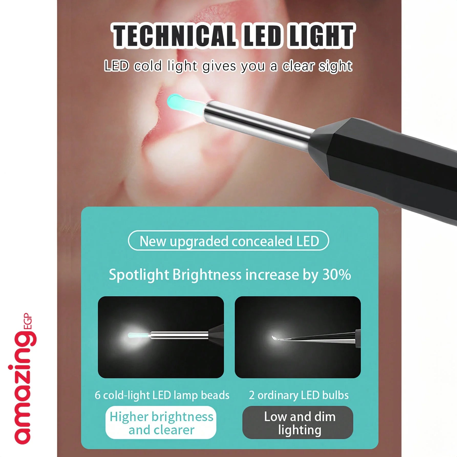 اداة ازالة شمع الاذن - منظف اذن مع كاميرا ودعامة مجموعة ازالة شمع الاذن البصرية الذكية مع ملعقة اذن خفيفة مجموعة من 8 قطع لتنظيف الاذن اليومية منظف شمع الاذن لنظامي iOS واندرويد | الاذن العناية_الشخصية العناية_بالاذن النظافة تنظيف شمع الاذن جهاز للاذن شمع