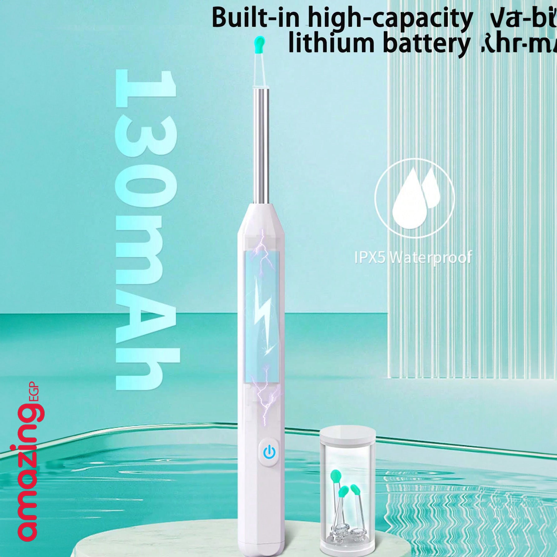 اداة ازالة شمع الاذن - منظف اذن مع كاميرا ودعامة، مجموعة ازالة شمع الاذن البصرية الذكية مع ملعقة اذن خفيفة، مجموعة من 8 قطع لتنظيف الاذن اليومية، منظف شمع الاذن لنظامي iOS واندرويد - أبيض