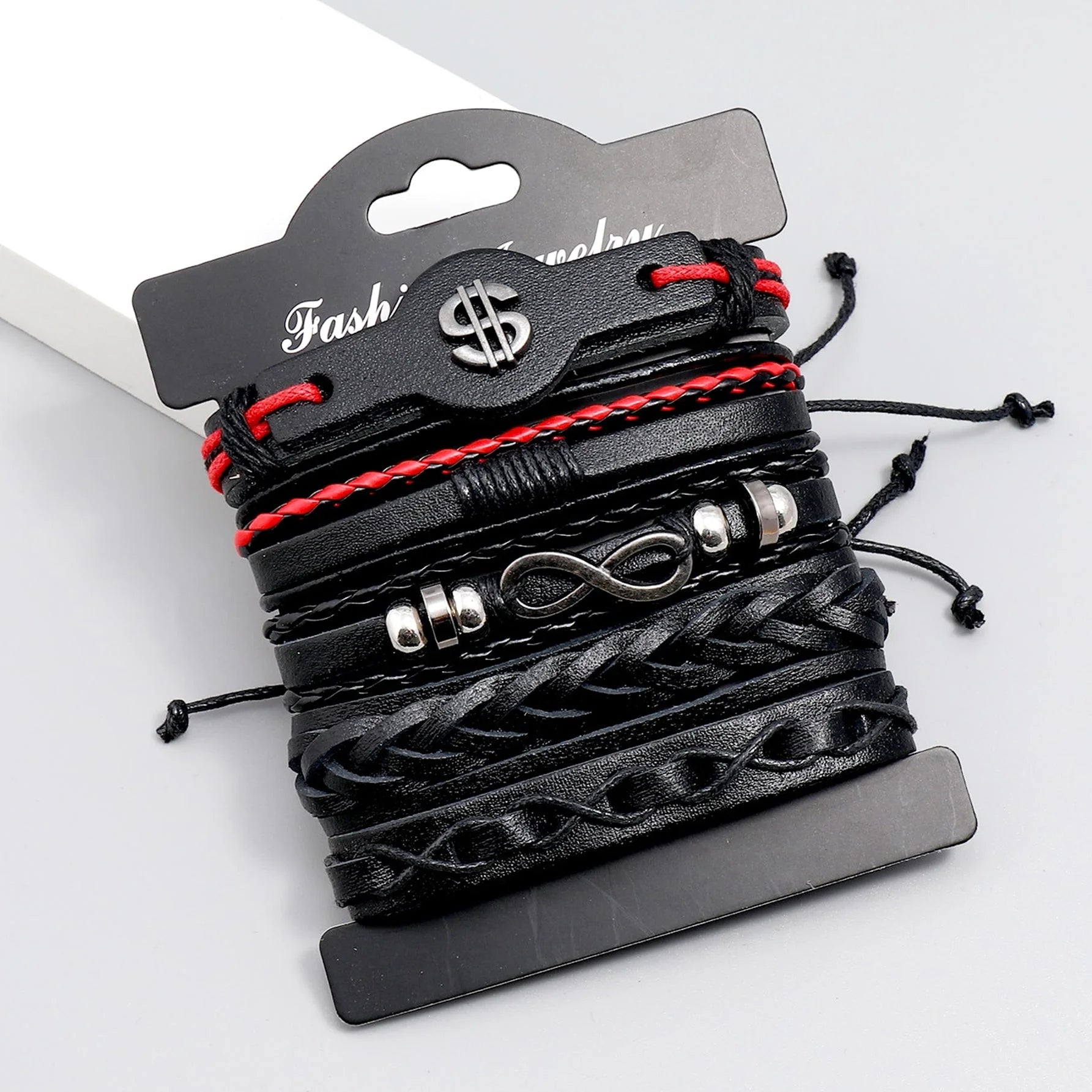 مجموعة من سوار مضفور للرجال اساور إسورة يد للرجال جلد صناعي سوار الى مجوهرات هدية أنيق نظرة - 5 قطع | اسورة اكسسوارات الرجال | amazingEGP