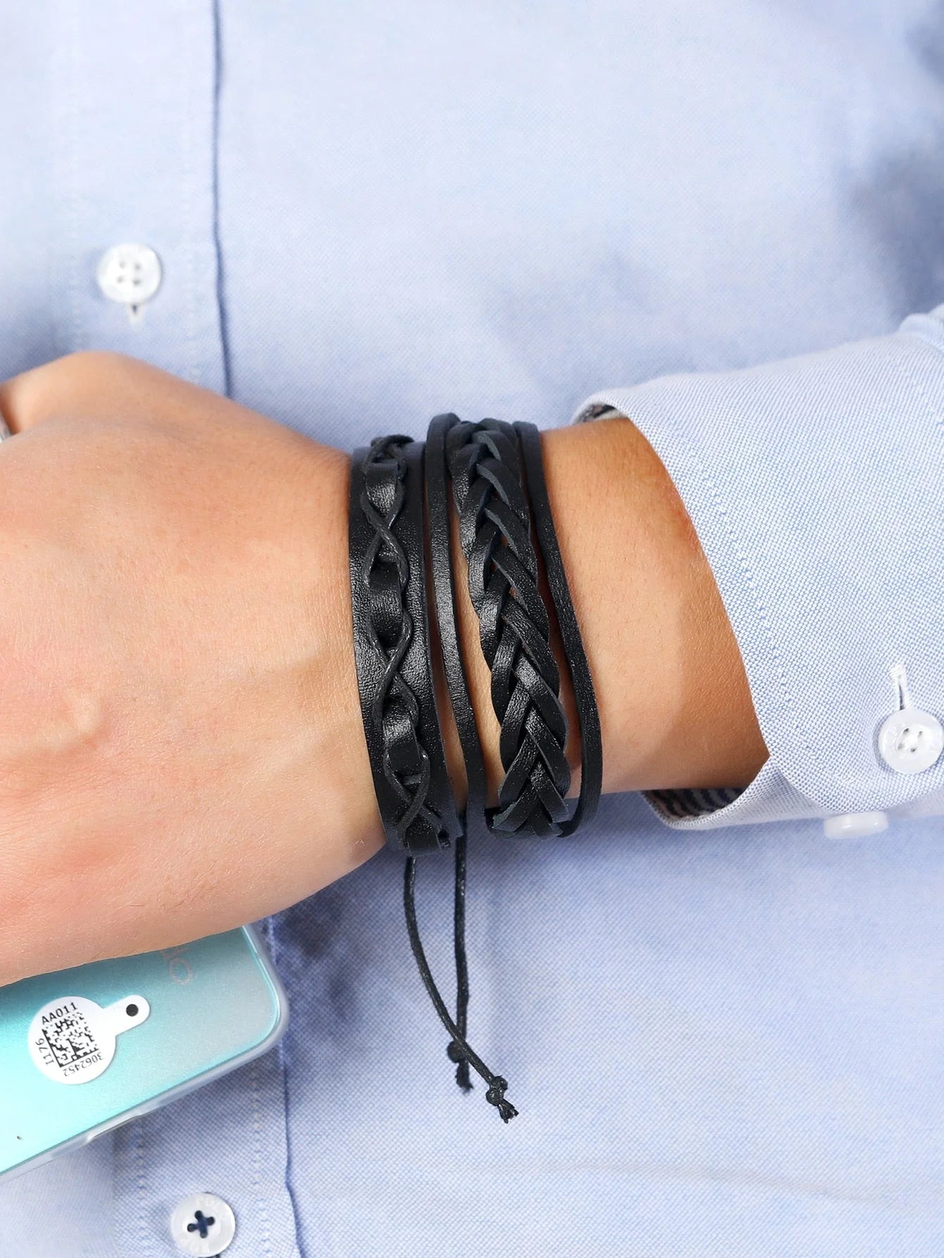 مجموعة من سوار مضفور للرجال اساور إسورة يد للرجال جلد صناعي سوار الى مجوهرات هدية أنيق نظرة - 5 قطع | اسورة اكسسوارات الرجال | amazingEGP