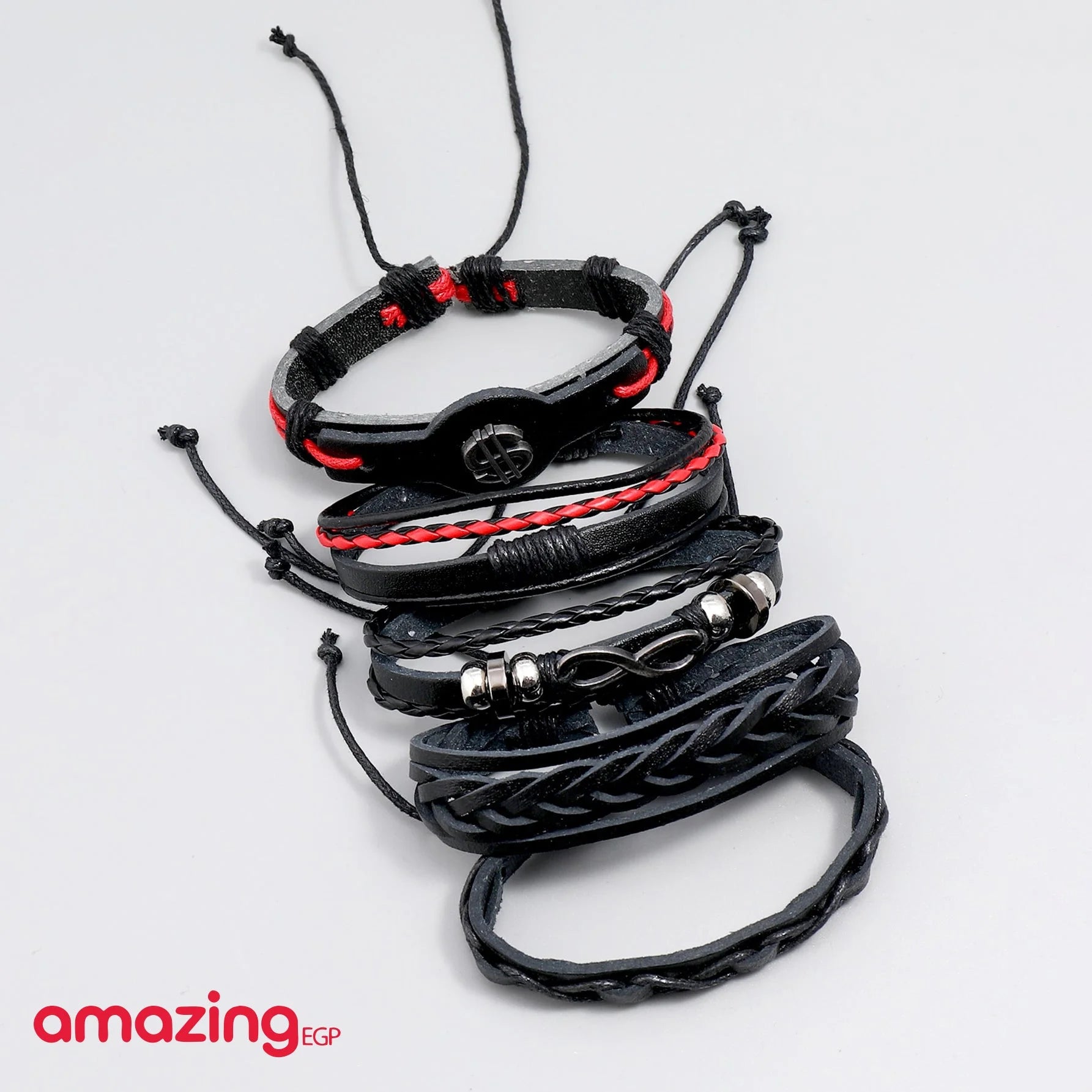 مجموعة من سوار مضفور للرجال اساور إسورة يد للرجال جلد صناعي سوار الى مجوهرات هدية أنيق نظرة - 5 قطع | اسورة اكسسوارات الرجال | amazingEGP