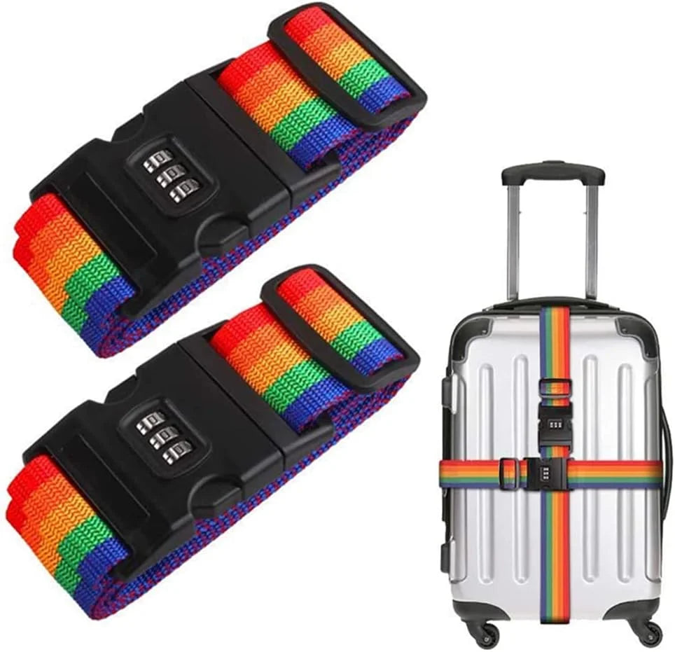 أشرطة الأمتعة TSA مع قفل مزيج قابل للتعديل حزام متقاطع غير قابل للانزلاق حزام شنطةالسفر - متعدد الالوان | اقفال الأقفال حزام حزام للشنطة سفر شنط سفر قفل قفل_ديجيتال | amazingEGP