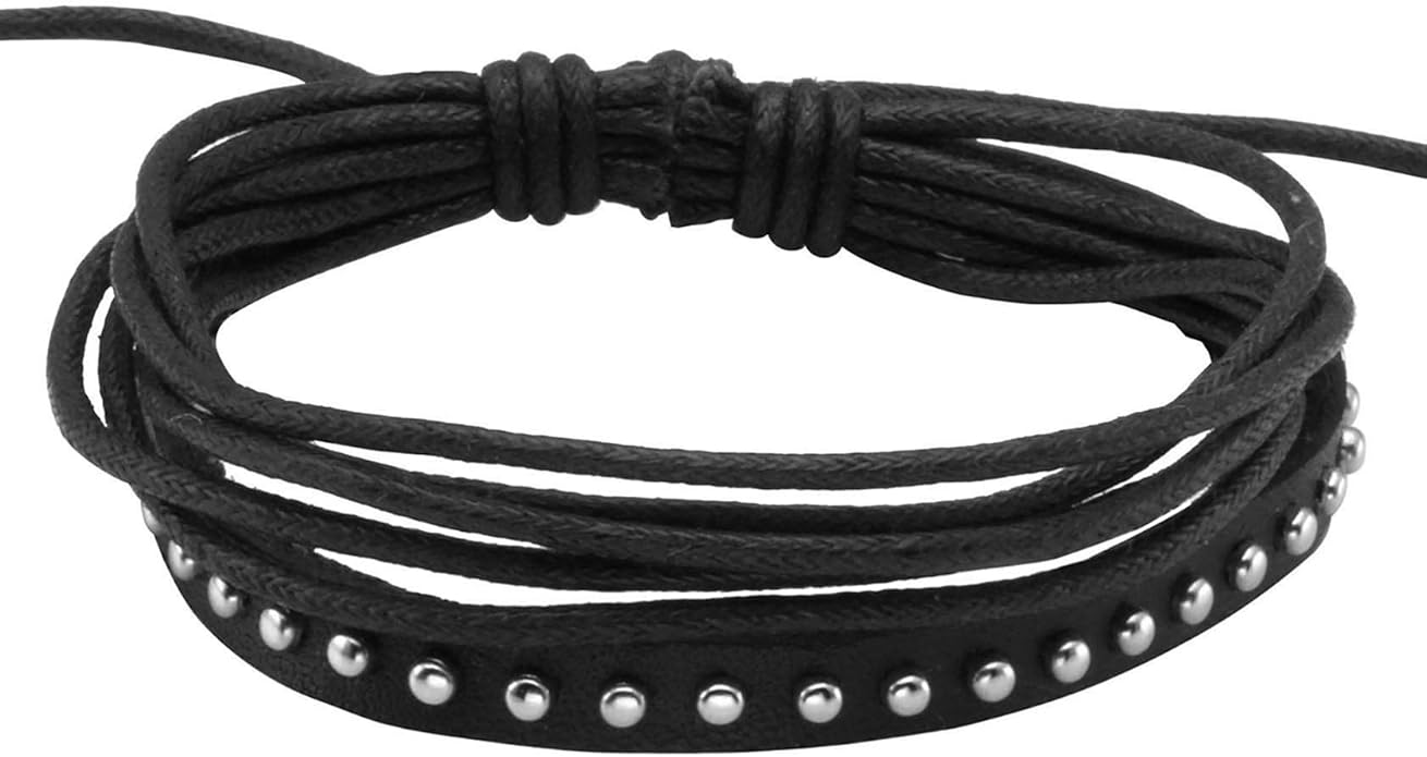 سوار للجنسين إسورة مضفرة بجلد طبيعي فاخر للرجال والنساء اساور يد محظوظ أسورة منسوجة زخرفة اليدوية نجوم - أسود MXJJ00012