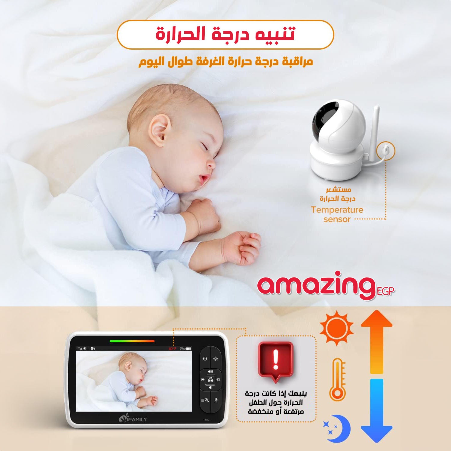 شاشة مراقبة الأطفال - شاشة كبيرة ٥ بوصات مع عمر بطارية ٣٠ ساعة - تحكم عن بُعد في الوضع الأفقي والرأسي والتكبير/التصغير؛ بدون واي فاي، صوت ثنائي الاتجاه، رؤية ليلية، درجة حرارة، تهويدات، جهاز مراقبة أطفال بعيد المدى ٩٦٠ قدمًا مع كاميرا وصوت