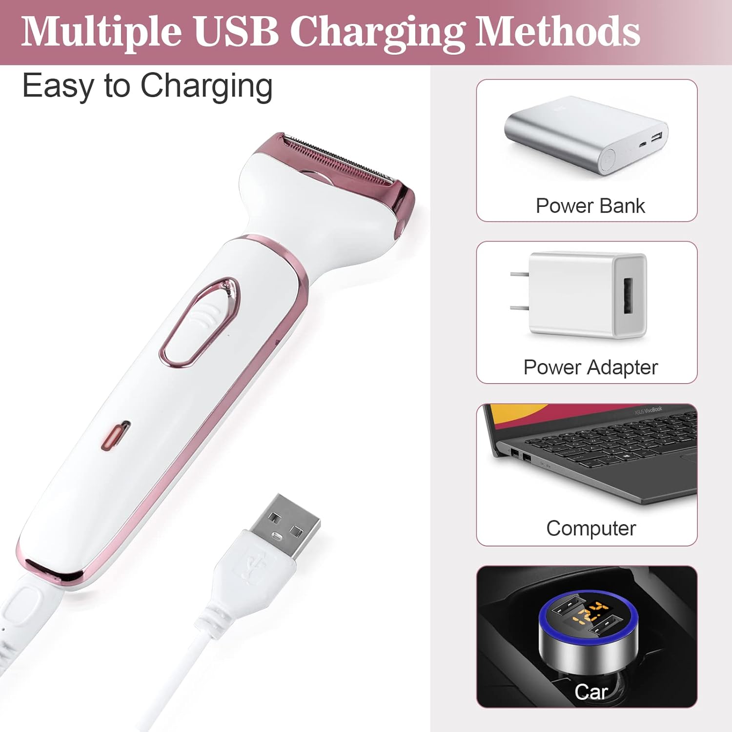 ماكينة حلاقة كهربائية للنساء 4 في 1، ماكينة حلاقة كهربائية للنساء 4 في 1، لتشذيب شعر الانف والحواجب والبيكيني واللحية ، ماكينة حلاقة لاسلكية محمولة وقابلة لاعادة الشحن للاستخدام الرطب والجاف