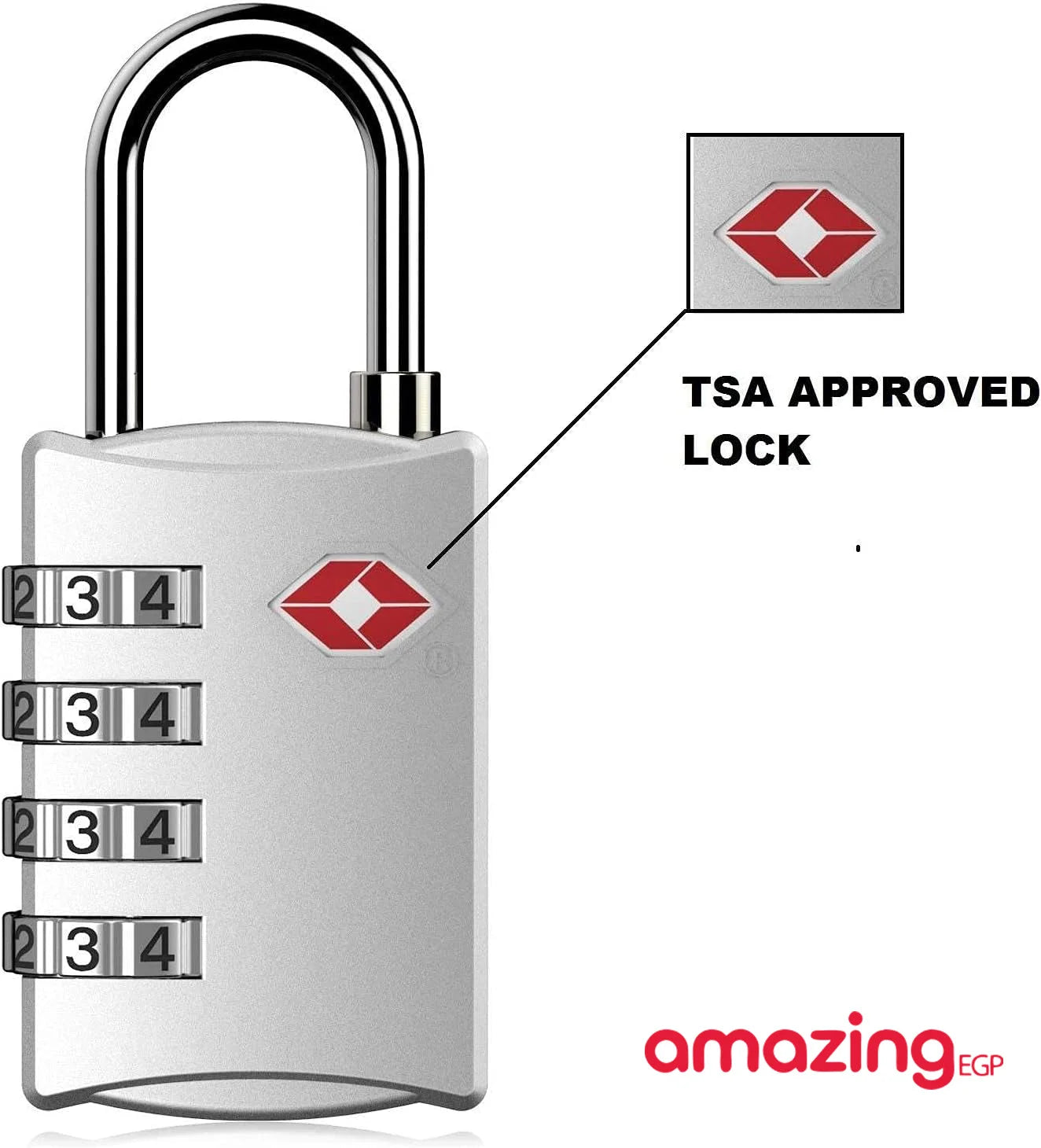 قفل الأمتعة من سبائك الزنك معتمدة TSA  قفل الأمتعة بأربعة أرقام بكلمة مرور قفل معدني قفل معدني قفل سفر للحقائب والأمتعة - فضي | خصومات | amazingEGP