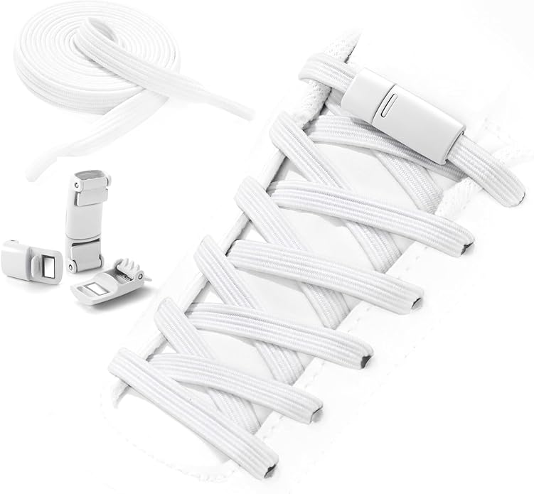 اربطة حذاء استك بدون ربط  للجري والرياضات النشطة  للاطفال والكبار وكبار السن مقاس واحد - أبيض T9-1-White -B