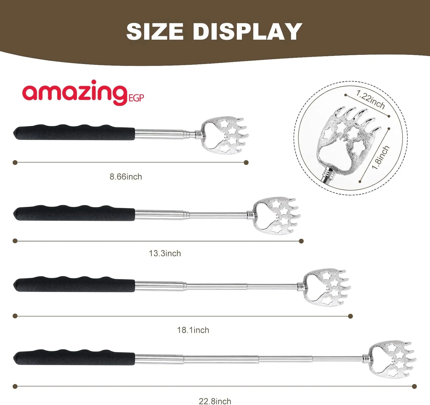 أداة خدش وحكة محمولة قابلة للسحب مخالب دب أداة خدش ظهر قابلة للتمديد ومخلع تصغير هراشة محمولة من الفولاذ المقاوم للصدأ - 1 قطعة | العناية_الشخصية حكة_الظهر حكه مخالب دب هراشة هرشة | amazingEGP