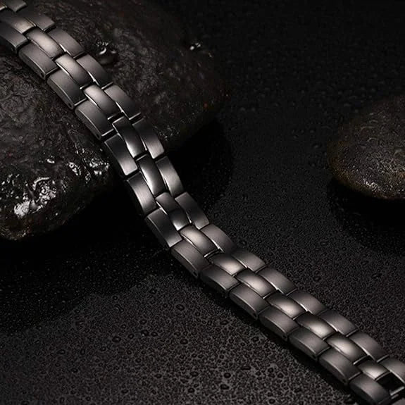 سوار أسورة مغناطيسية رجال اساور يد للرجال مع حجر الجرمانيوم النقي للتخلص من الشحنات الكهربائية السلبية في جسم وتوازن الرجال مع إطار من الفولاذ المقاوم للصدأ - اسود | اسورة اكسسوارات الرجال | amazingEGP