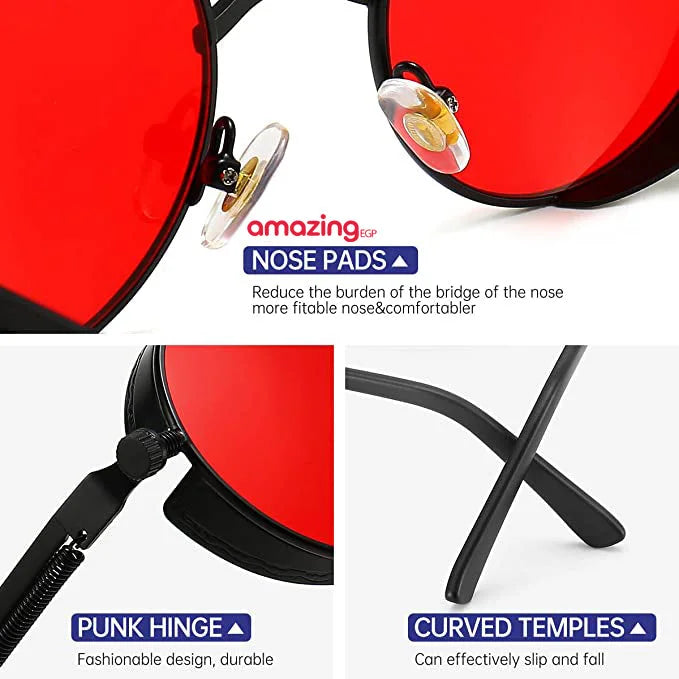 نظارات شمسية معدنية دائرية للرجال والنساء نظارات عصرية بتصميم كلاسيكي نظارات - احمر | نظارات نظارة نظارة_شمسية | amazingEGP