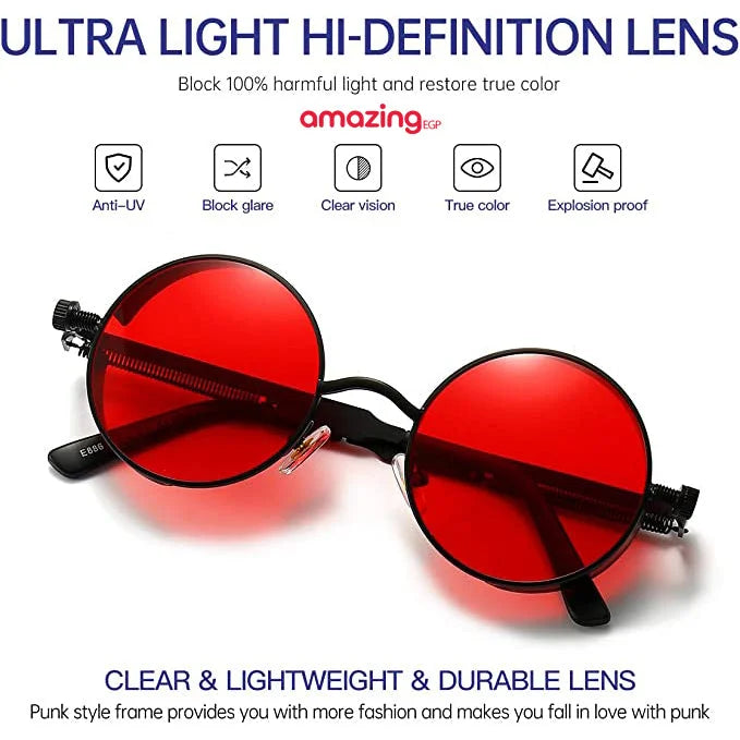 نظارات شمسية معدنية دائرية للرجال والنساء نظارات عصرية بتصميم كلاسيكي نظارات - احمر | نظارات نظارة نظارة_شمسية | amazingEGP