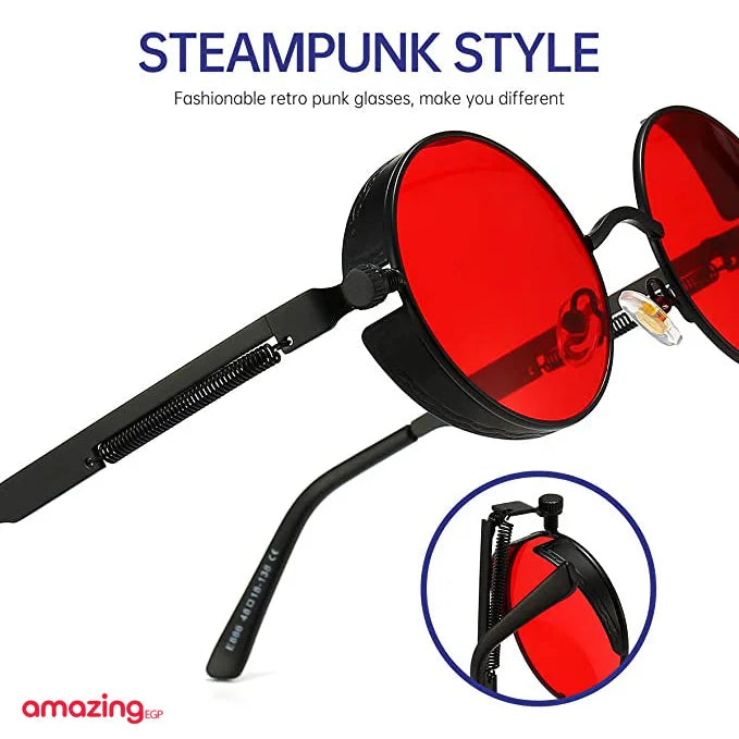 نظارات شمسية معدنية دائرية للرجال والنساء نظارات عصرية بتصميم كلاسيكي نظارات - احمر | نظارات نظارة نظارة_شمسية | amazingEGP