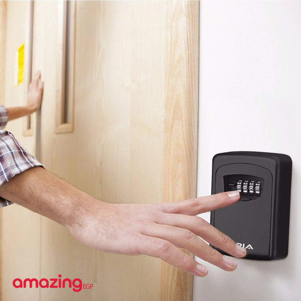 صندوق قفل للمفاتيح خزنة معدنية للمفاتيح بقفل من 4 ارقام للاستخدام في الاماكن الخارجية يثبت على الحائط لمفاتيح المنزل - معدن بالكامل اسود | اقفال تاتوه تخزين خزائن خزانة خزنة خزنة مفاتيح ديكور_منزل قفل باب للحديقة مفاتيح | amazingEGP