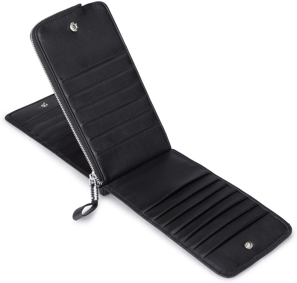 محفظة بسوستة مصنوعة من الجلد الطبيعي لحمل كروت الائتمان مع تقنية RFID  - محفظة رجالية ونسائية عالية الجودة من الجلد، محفظة ذكية نحيفة ورفيعة، تصميم بسيط بسعة 26 بطاقة | اسود  |