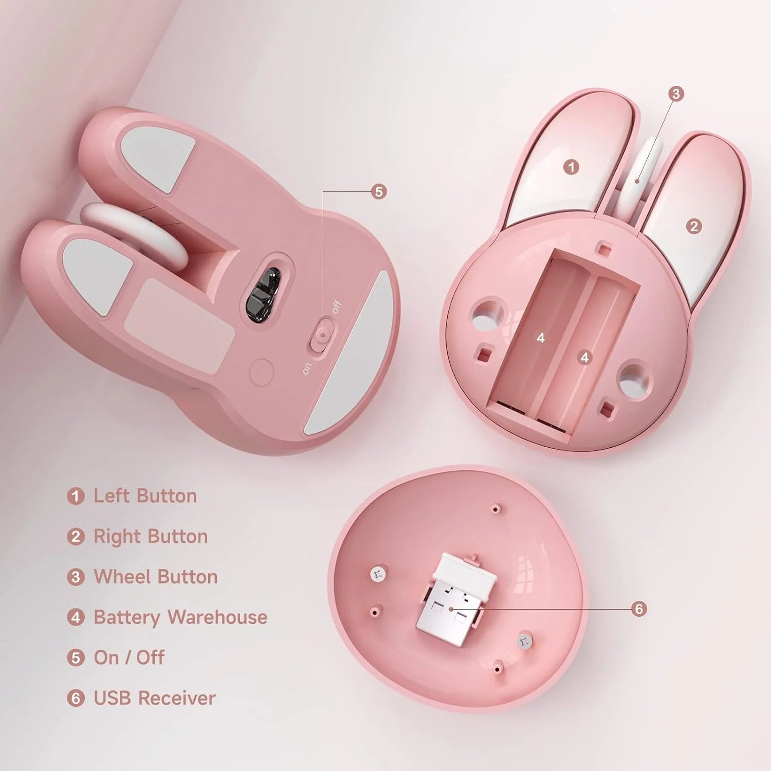ماوس كمبيوتر لاسلكي على شكل ارنب لطيف بدون ضوضاء اقل محمول USB 24G الوان الحلوى ماوس للبنات والاطفال ماوس لاسلكي صامت على شكل أرنب تصميم لطيف للفتيات مناسب للمكتب والكمبيوتر المحمول بينك | اللاب توب جهاز شخصي فاره لابتوب للكمبيوتر ماوس ماوس شكل ارنب | am