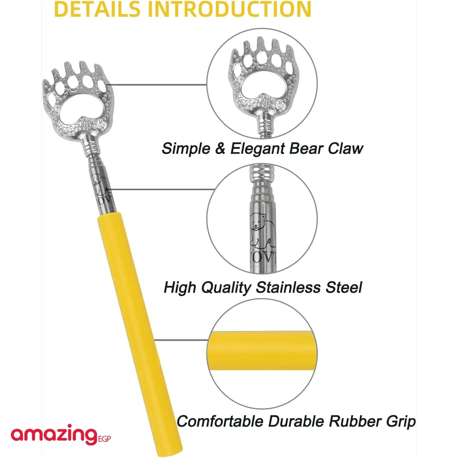 أداة خدش وحكة محمولة قابلة للسحب مخالب دب أداة خدش ظهر قابلة للتمديد ومخلع تصغير هراشة محمولة من الفولاذ المقاوم للصدأ - 1 قطعة | العناية_الشخصية حكة_الظهر حكه مخالب دب هراشة هرشة | amazingEGP
