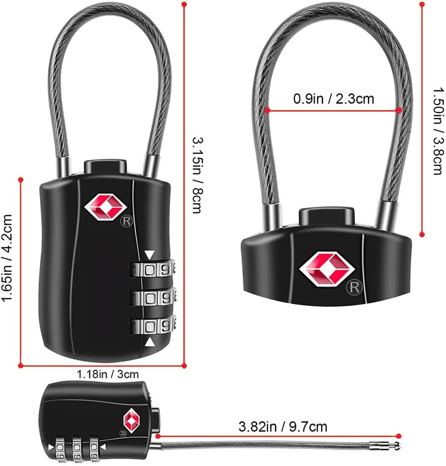 قفل الأمتعة من سبائك الزنك مع كلمة مرور مكونة من 3 أرقام لحقيبة الظهر وحقيبة الجيم وخزانة المدرسة وحقيبة السفر مع سلك مرن بدون مفتاح | الأقفال السفر ديكور_منزل شنط سفر شنط صغيرة شنط ظهر شنطة قفل للسفر | amazingEGP