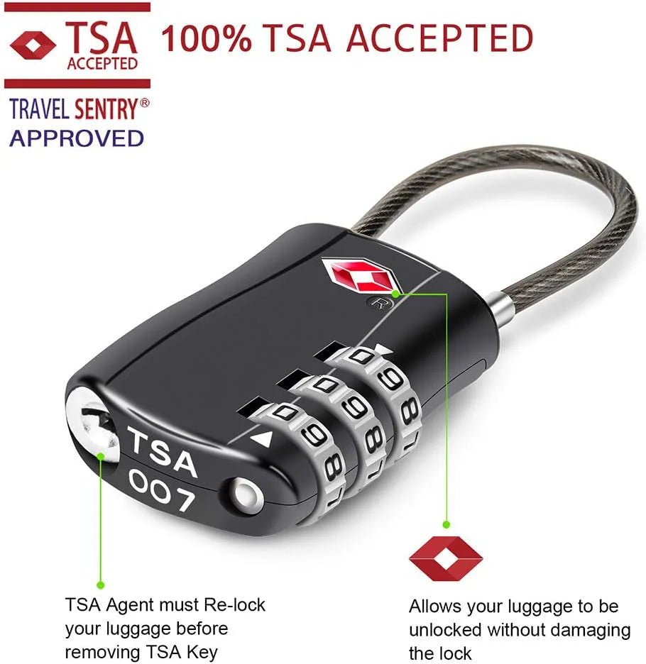 قفل الأمتعة من سبائك الزنك مع كلمة مرور مكونة من 3 أرقام لحقيبة الظهر وحقيبة الجيم وخزانة المدرسة وحقيبة السفر مع سلك مرن بدون مفتاح | الأقفال السفر ديكور_منزل شنط سفر شنط صغيرة شنط ظهر شنطة قفل للسفر | amazingEGP