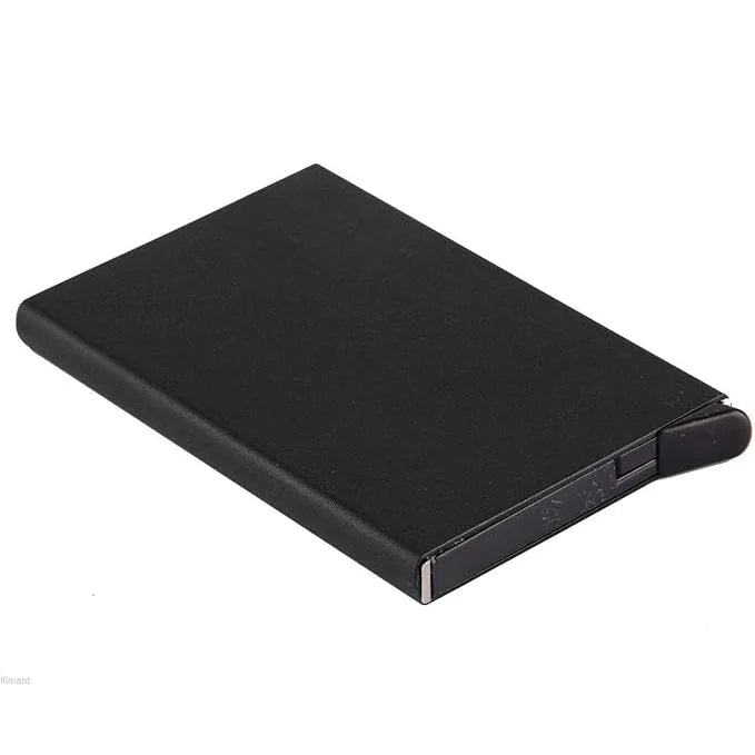 حامل بطاقات الومنيوم كراتة مع تقنية RFID - حامل بطاقات الائتمان بتصميم بسيط ورفيع للرجال والنساء حافظة معدنية صغيرة تحجب تقنية تحديد الهوية بموجات الراديو بتقنية RFID | اسود| | الرجال جلد طبيعي حافظ كروت كراتة كرادة محافظ محافظ نسائي محفظة محفظة رجالي م