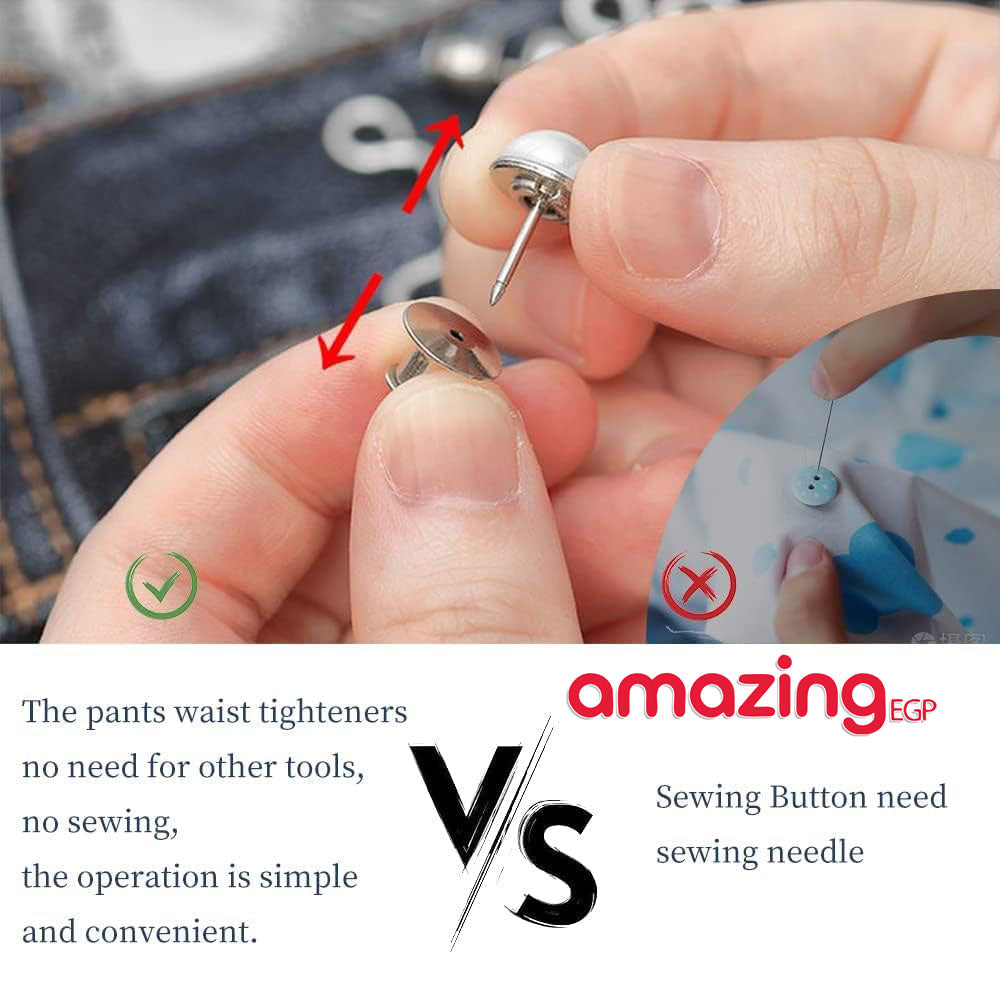 مشبك شدّ خصر للجينز قابل للتعديل – أزرار خصر فورية بدون خياطة، طقم 2 للبناطيل والتنانير | أبيض