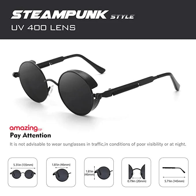 نظارات شمسية معدنية دائرية للرجال والنساء نظارات عصرية بتصميم كلاسيكي نظارات -اسود | نظارات نظارة نظارة_شمسية | amazingEGP
