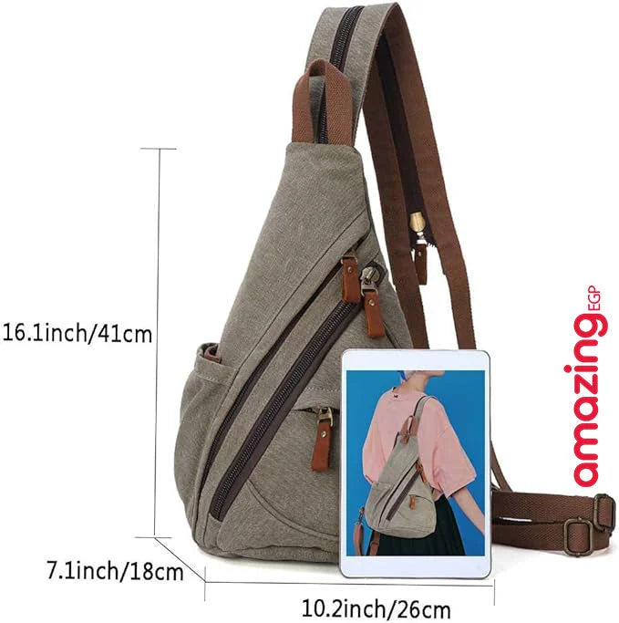 حقيبة قماشية جينز - حقيبة ظهر صغيرة تمر بالجسم للكتف وحقيبة ظهر نهارية كاجوال للرجال والنساء حقيبة كروسبودي شنطة ظهر كروس بحمالة كتف للسفر والمشي لمسافات طويلة - زيتون أخضر | حزام للشنطة حقيبة حقيبة السفر حقيبة مشي شنط صغيرة شنط ظهر شنطة شنطة تابلت شنطة