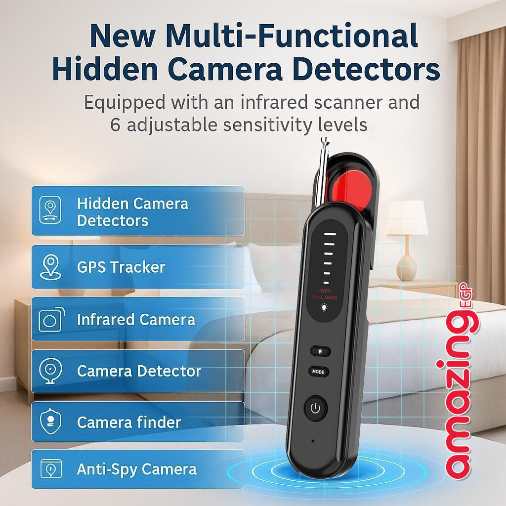 كاشف كاميرات وتجسّس متعدد الوظائف T01 – كاشف كاميرات مخفية/متعقّبات GPS/أجهزة تنصّت، محمول وقابل للشحن، للاستخدام في الفنادق والسيارة والمنزل والمكتب