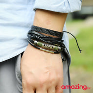 مجموعة من سوار مضفور للرجال اساور إسورة يد للرجال جلد صناعي سوار الى مجوهرات هدية أنيق نظرة  - 5 قطع | اسورة اكسسوارات الرجال | amazingEGP