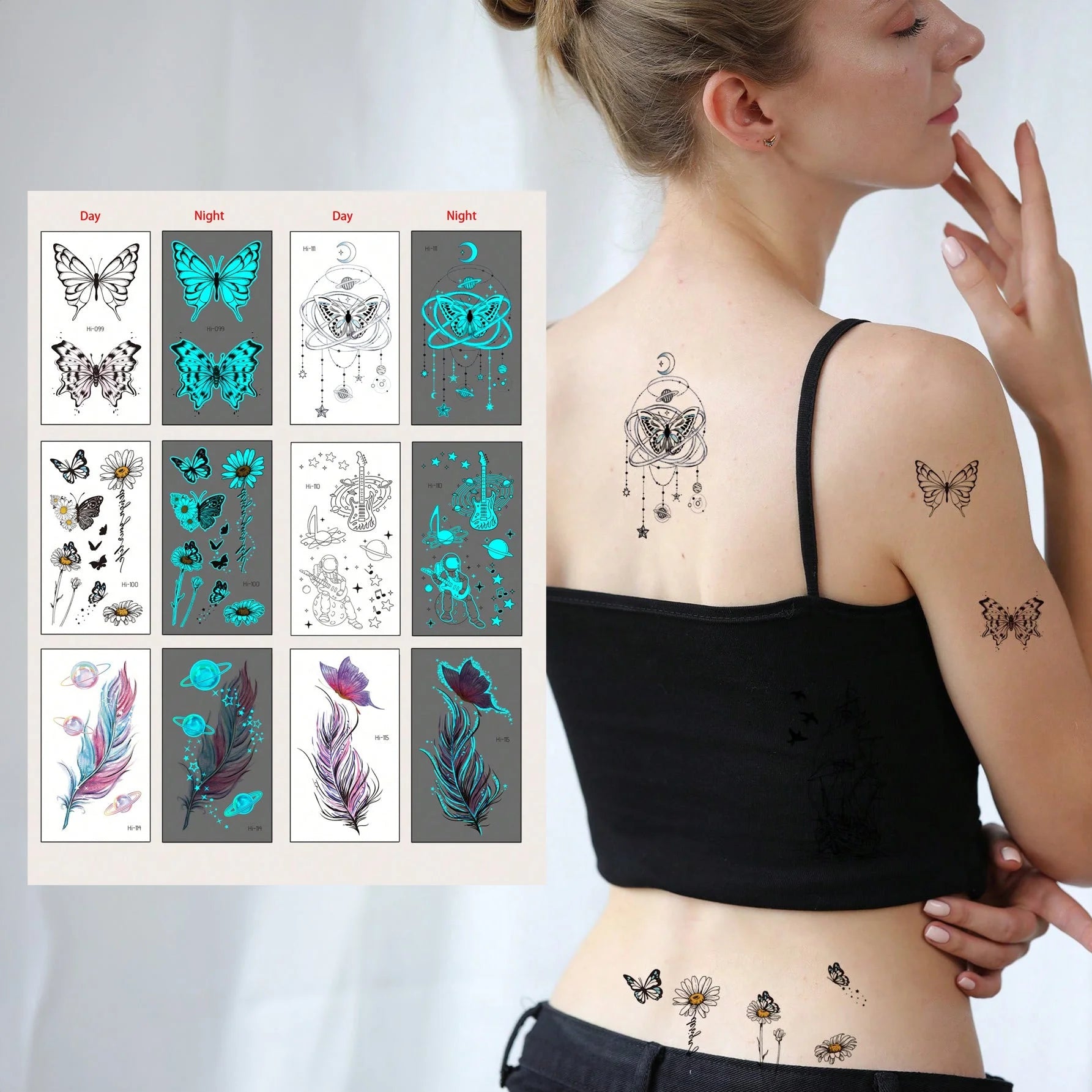 تتوهج في الظلامملصق وشم طقم 6 شيت فرشات نمط كوكب وشم يمكن التخلص منه للنساء لامع ضد للماء مع عطر منعش تصميم و يدوم طويلا لطيفة ملصقات الوشم بالغ حقيقي رائد فضاء للنساء و بنات | تاتو مؤقت تاتوة مضيئ تاتوة وردة تاتوه تاتوه وجه تاتوه_للجسم ملصق وشم وشم