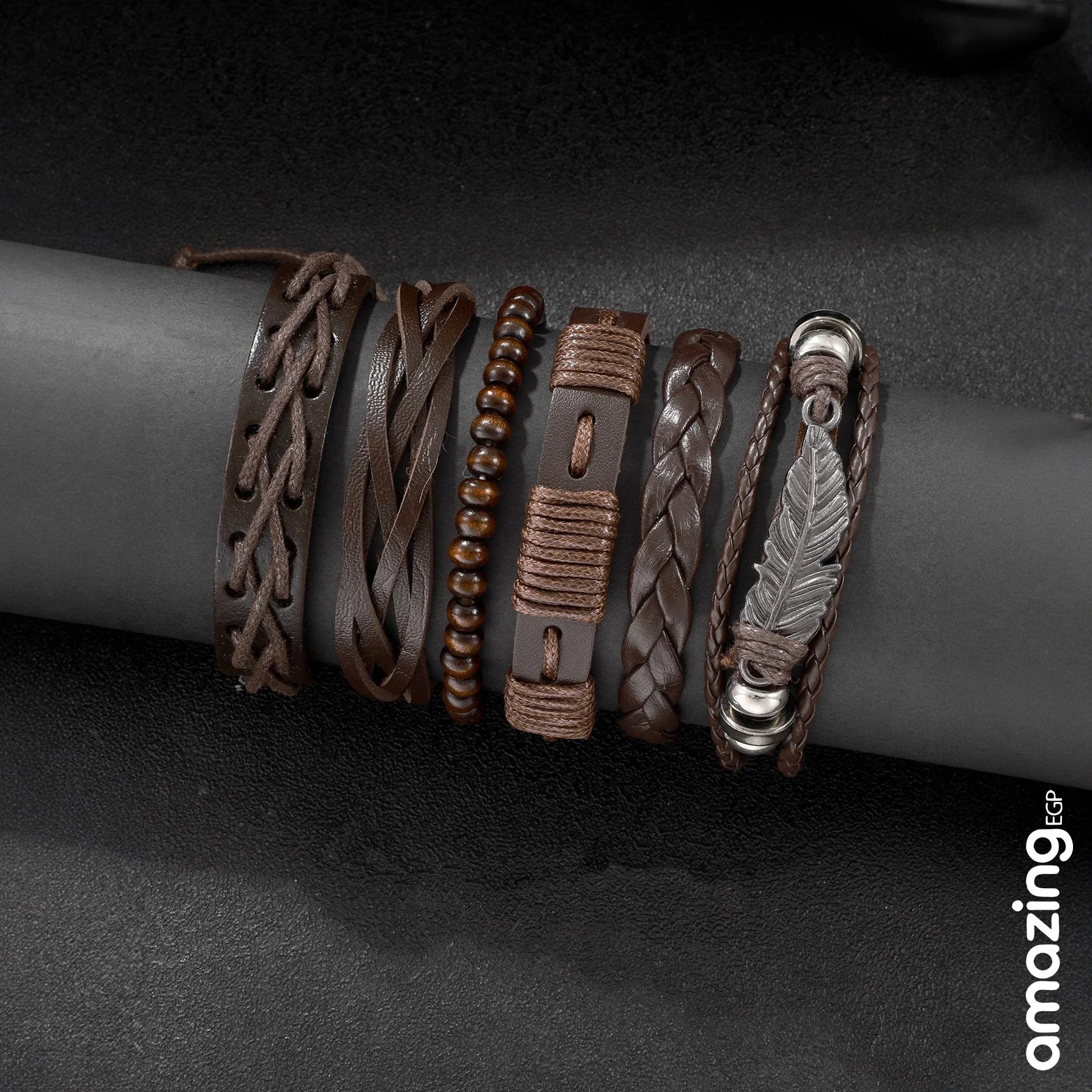 مجموعة من سوار مضفور للرجال سوار تفاصيل نجم بتفاصيل منسوج - 6 قطع | اساور اساور كاحل اساور_للنساء اسورة اكسسوارات الرجال حظاظات حظاظة سوار للرجال | amazingEGP