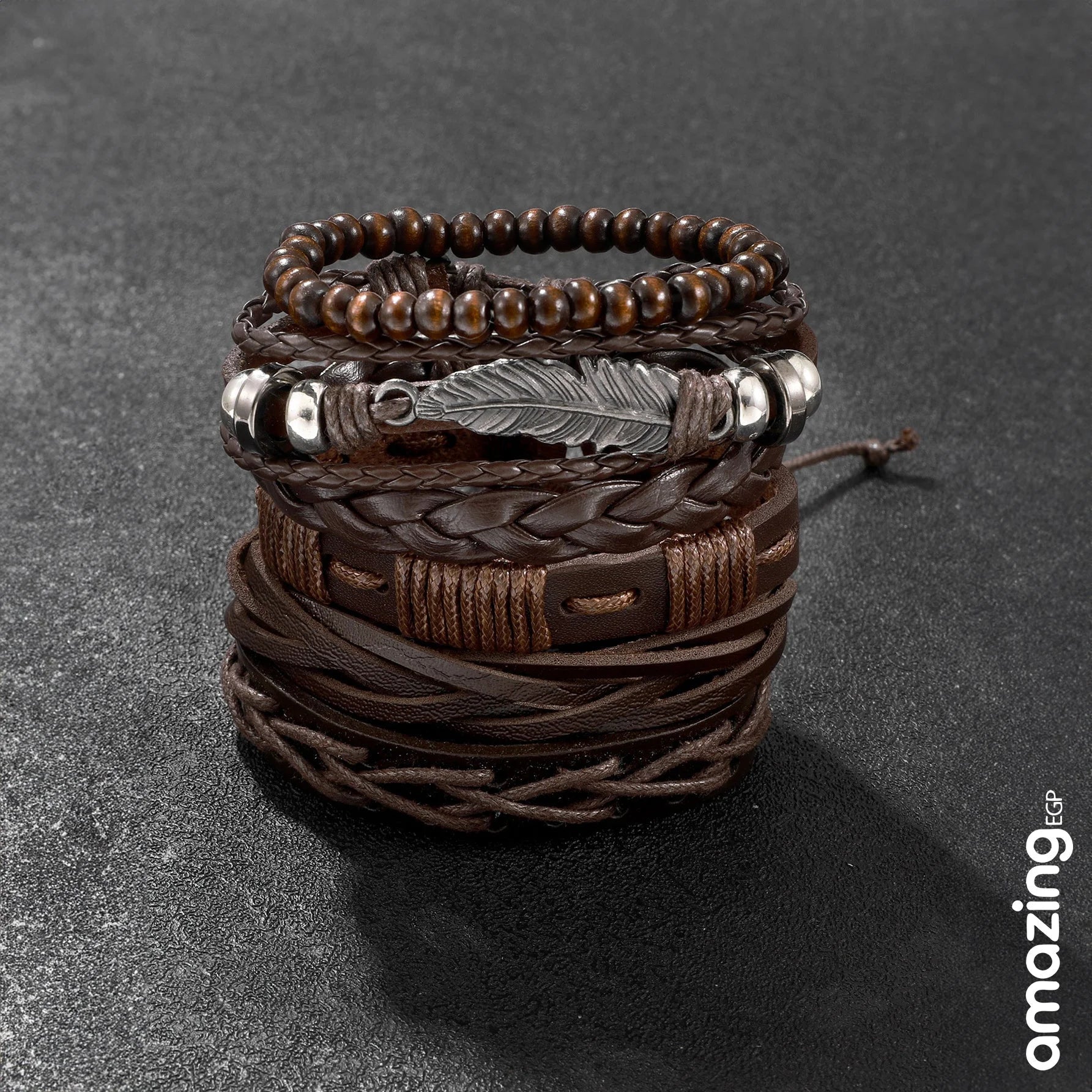 مجموعة من سوار مضفور للرجال سوار تفاصيل نجم بتفاصيل منسوج - 6 قطع | اساور اساور كاحل اساور_للنساء اسورة اكسسوارات الرجال حظاظات حظاظة سوار للرجال | amazingEGP