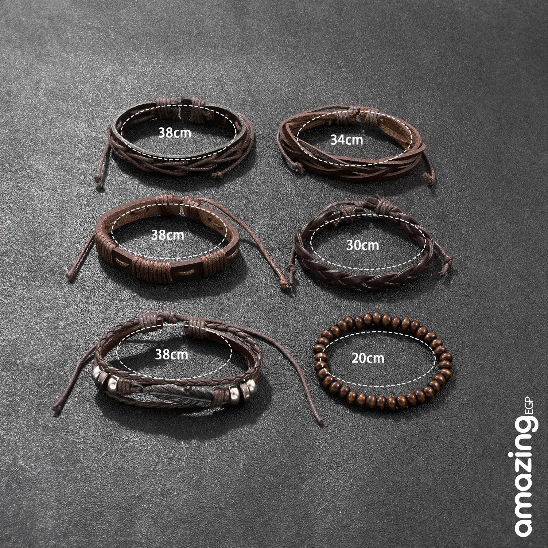 مجموعة من سوار مضفور للرجال سوار تفاصيل نجم بتفاصيل منسوج - 6 قطع | اساور اساور كاحل اساور_للنساء اسورة اكسسوارات الرجال حظاظات حظاظة سوار للرجال | amazingEGP