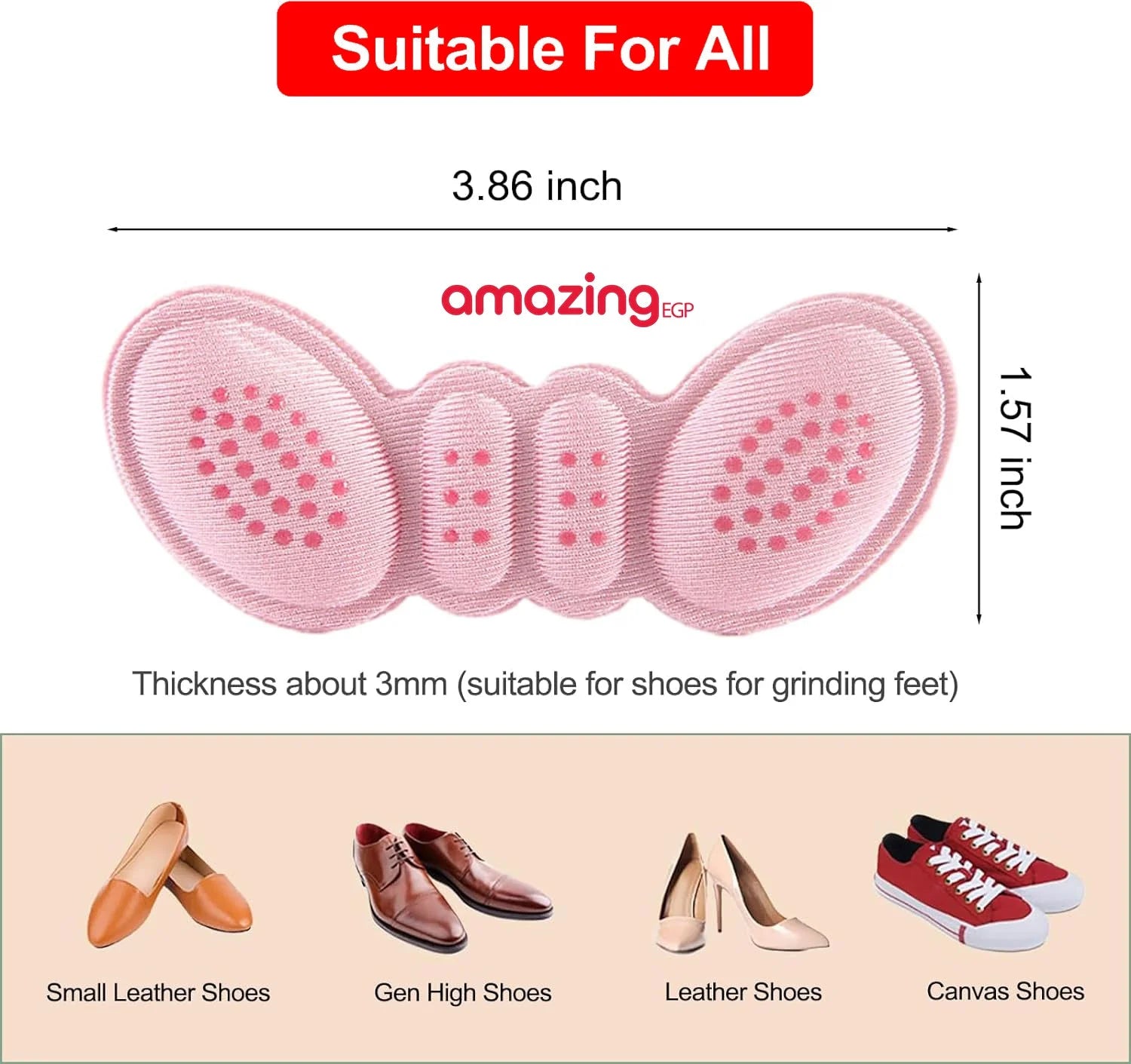 واقيات الكعب مبطنه بحبيبات مقاومة للانزلاق ومناسبة للاحذية الكبيرة جدا وحشو الاحذية محسن للشعور بالراحة لجعل الأحذية أكثر إحكاما للنساء ذات الكعب العالي  3 مم زوجان وردي | الام القدم العناية بالقدم العناية_بالقدم حماية الكعب كعب كعب للنساء واقي واقي كعب |