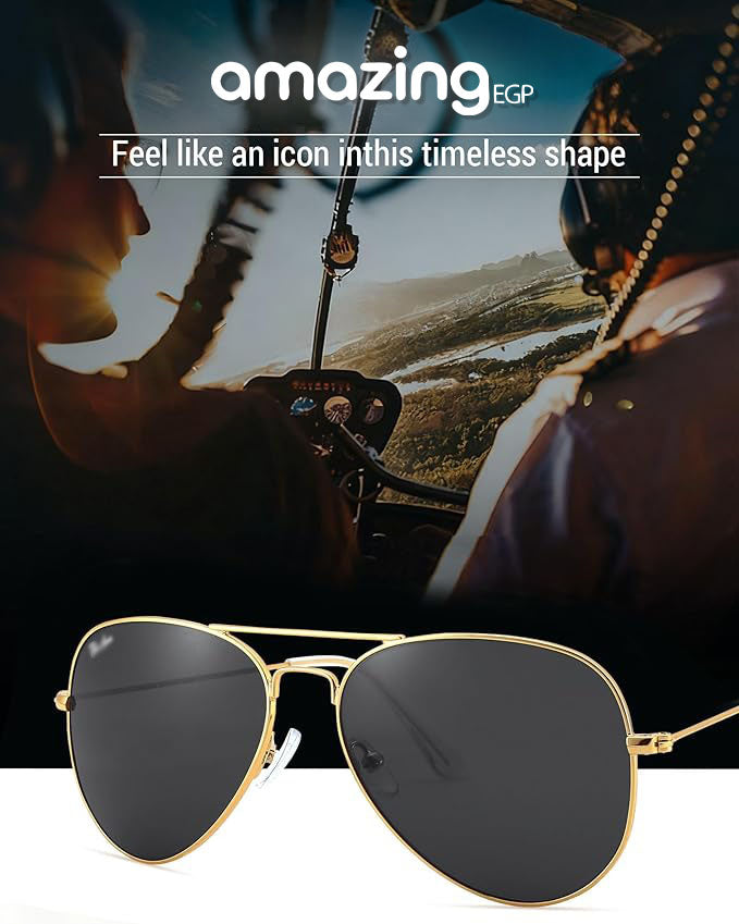 نظارات شمسية Aviator كلاسيكية بإطار ذهبي وعدسات Black Polarized زجاجية – حماية UV100% – للرجال والنساء
