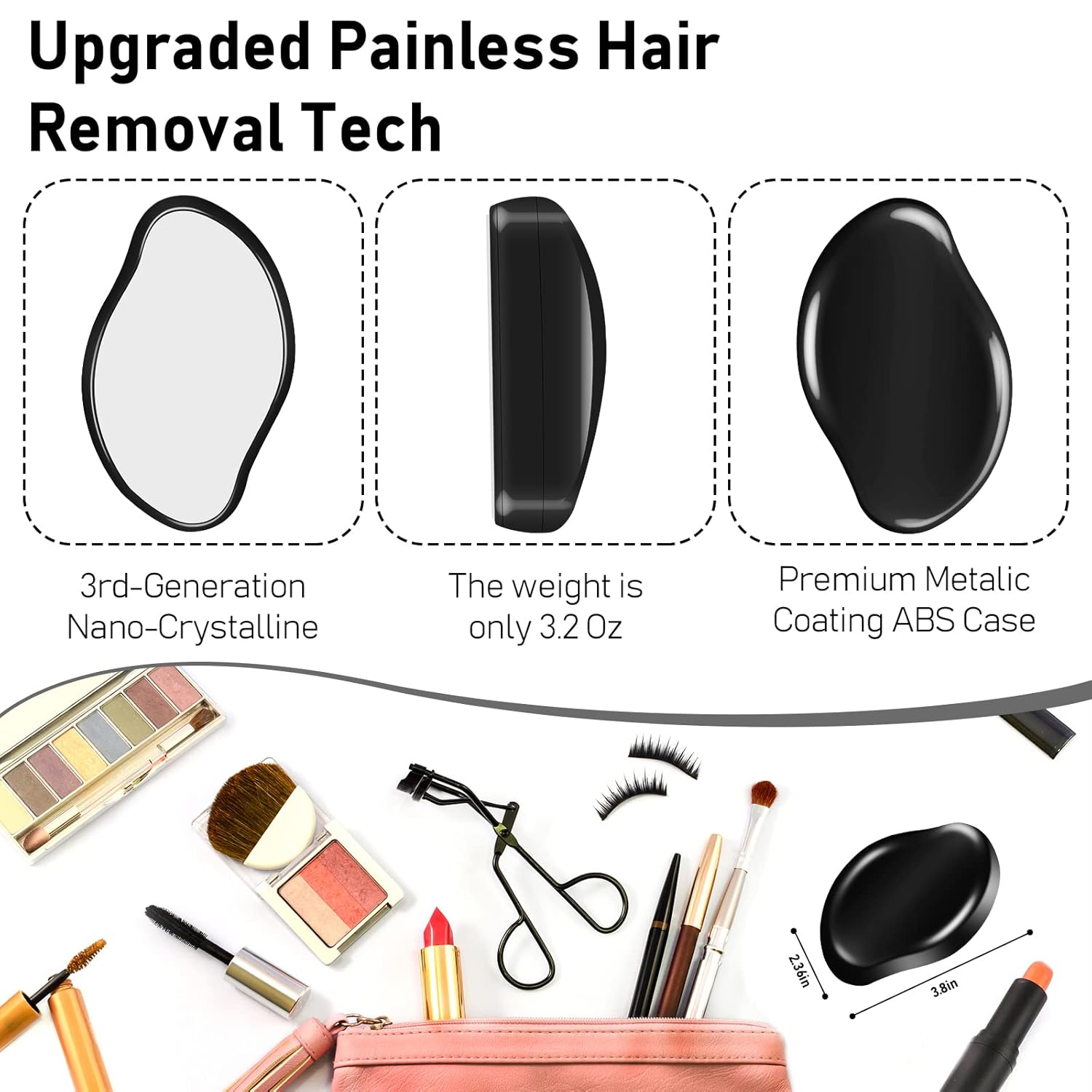 ممحاة شعر كريستالية للنساء والرجال ، قابلة لاعادة الاستخدام لازالة الشعر وتقشير الشعر بدون الم، اداة ازالة الشعر السحرية للظهر والذراعين والساقين- اسود