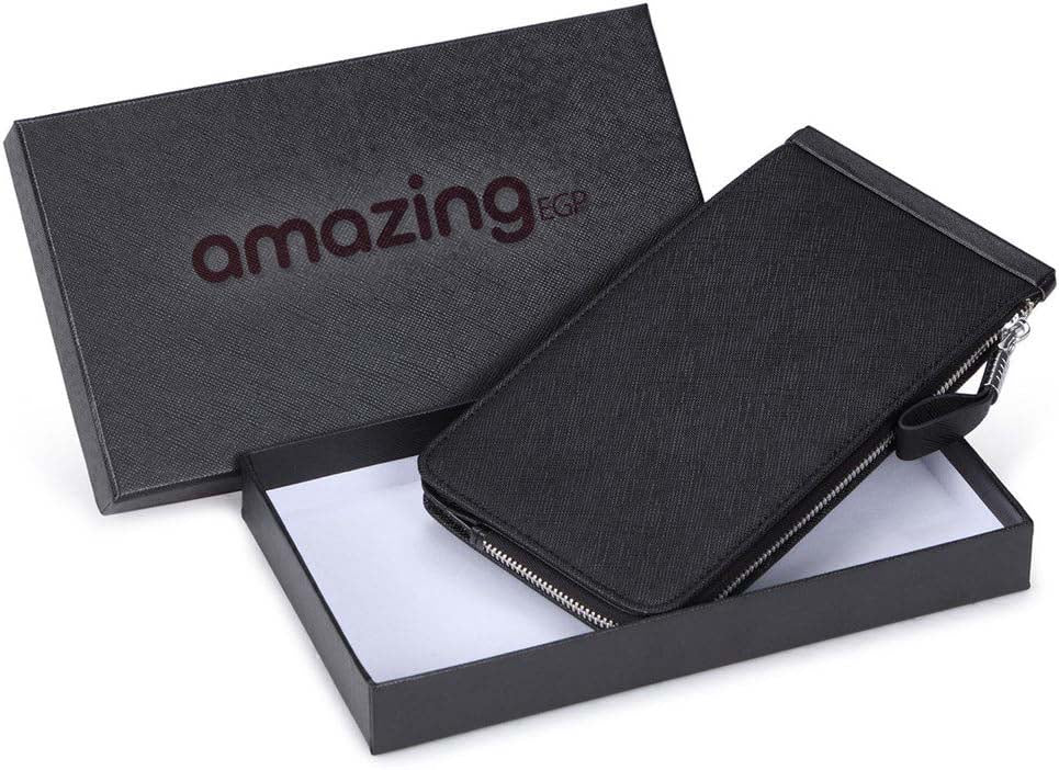 محفظة بسوستة مصنوعة من الجلد الطبيعي لحمل كروت الائتمان مع تقنية RFID  - محفظة رجالية ونسائية عالية الجودة من الجلد، محفظة ذكية نحيفة ورفيعة، تصميم بسيط بسعة 26 بطاقة | اسود  |