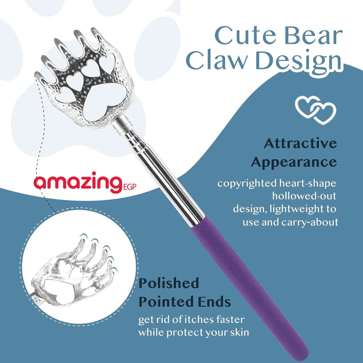 أداة خدش وحكة محمولة قابلة للسحب مخالب دب أداة خدش ظهر قابلة للتمديد ومخلع تصغير هراشة محمولة من الفولاذ المقاوم للصدأ - 1 قطعة | العناية_الشخصية حكة_الظهر حكه مخالب دب هراشة هرشة | amazingEGP