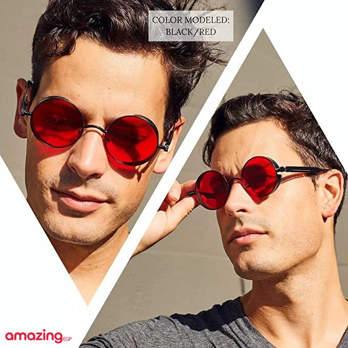نظارات شمسية معدنية دائرية للرجال والنساء نظارات عصرية بتصميم كلاسيكي نظارات - احمر | نظارات نظارة نظارة_شمسية | amazingEGP
