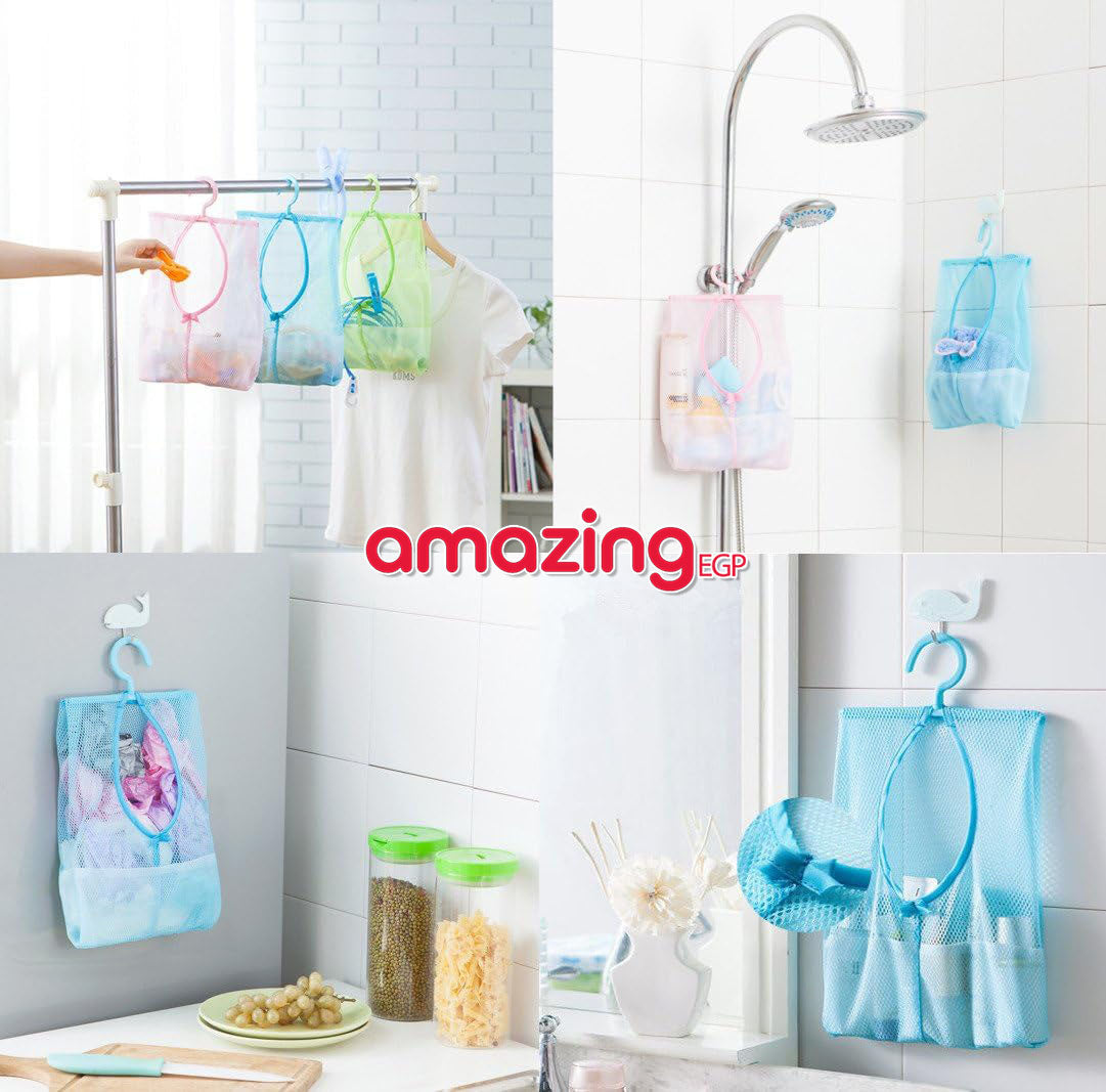 شنطة تخزين قابلة للتعليق متعددة الأغراض، تصلح لصابون حمام، منشفة التجفيف، شنطة شبكية، منظم للجوارب، للملابس داخلية، سلة لتجفيف الملابس - أخضر