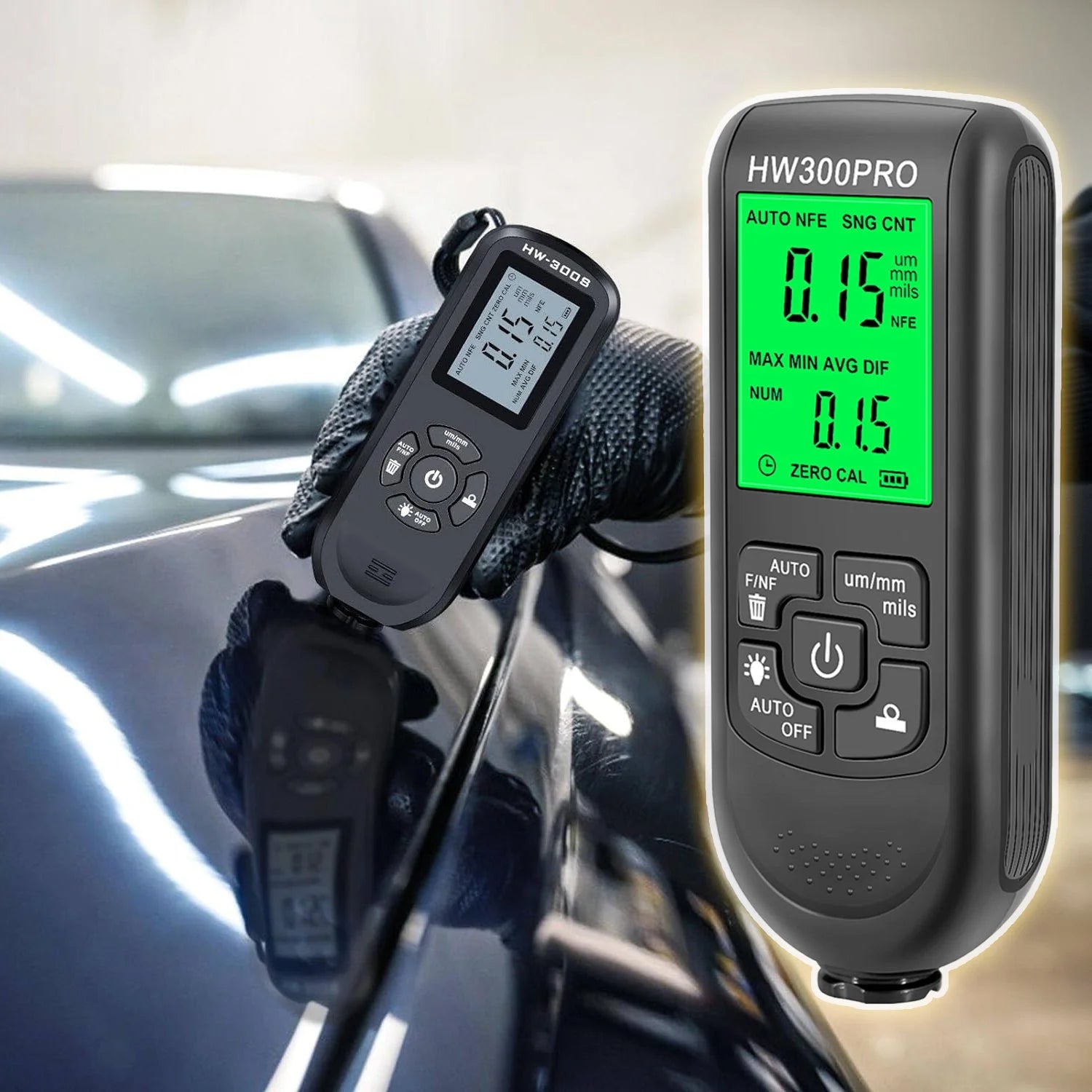 مقياس سمك الطلاء الرقمي لاختبار سمك الطلاء للسيارات والسيارات المستعملة مقياس طلاء مع FeNFe التلقائي وحدة ميكرومترميل نطاق 02000 ميكرومتر - HW-300PRO | السيارات السيارة المستعملة بوهية السيارة تنظيف_السيارة حادث سيارة شراء سيارة طلاء السيارة قياس قياس طلا