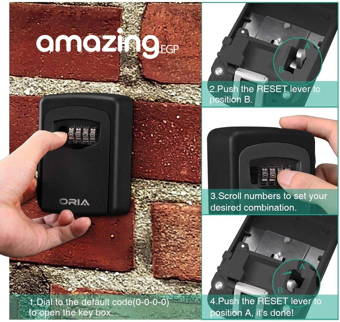 صندوق قفل للمفاتيح خزنة معدنية للمفاتيح بقفل من 4 ارقام للاستخدام في الاماكن الخارجية يثبت على الحائط لمفاتيح المنزل - معدن بالكامل اسود | اقفال تاتوه تخزين خزائن خزانة خزنة خزنة مفاتيح ديكور_منزل قفل باب للحديقة مفاتيح | amazingEGP