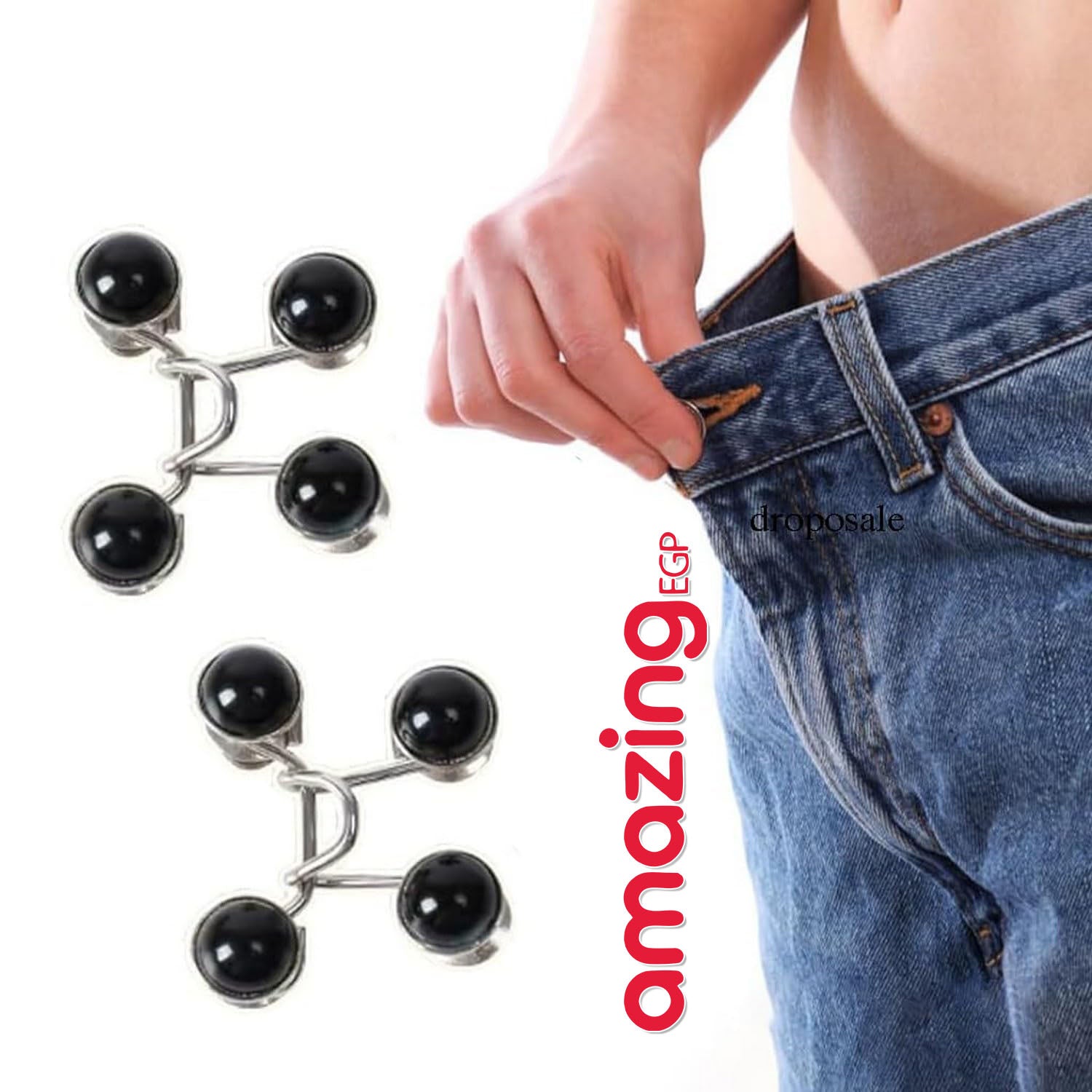 مشبك شدّ خصر للجينز قابل للتعديل – أزرار خصر فورية بدون خياطة، طقم 2 للبناطيل والتنانير | أسود