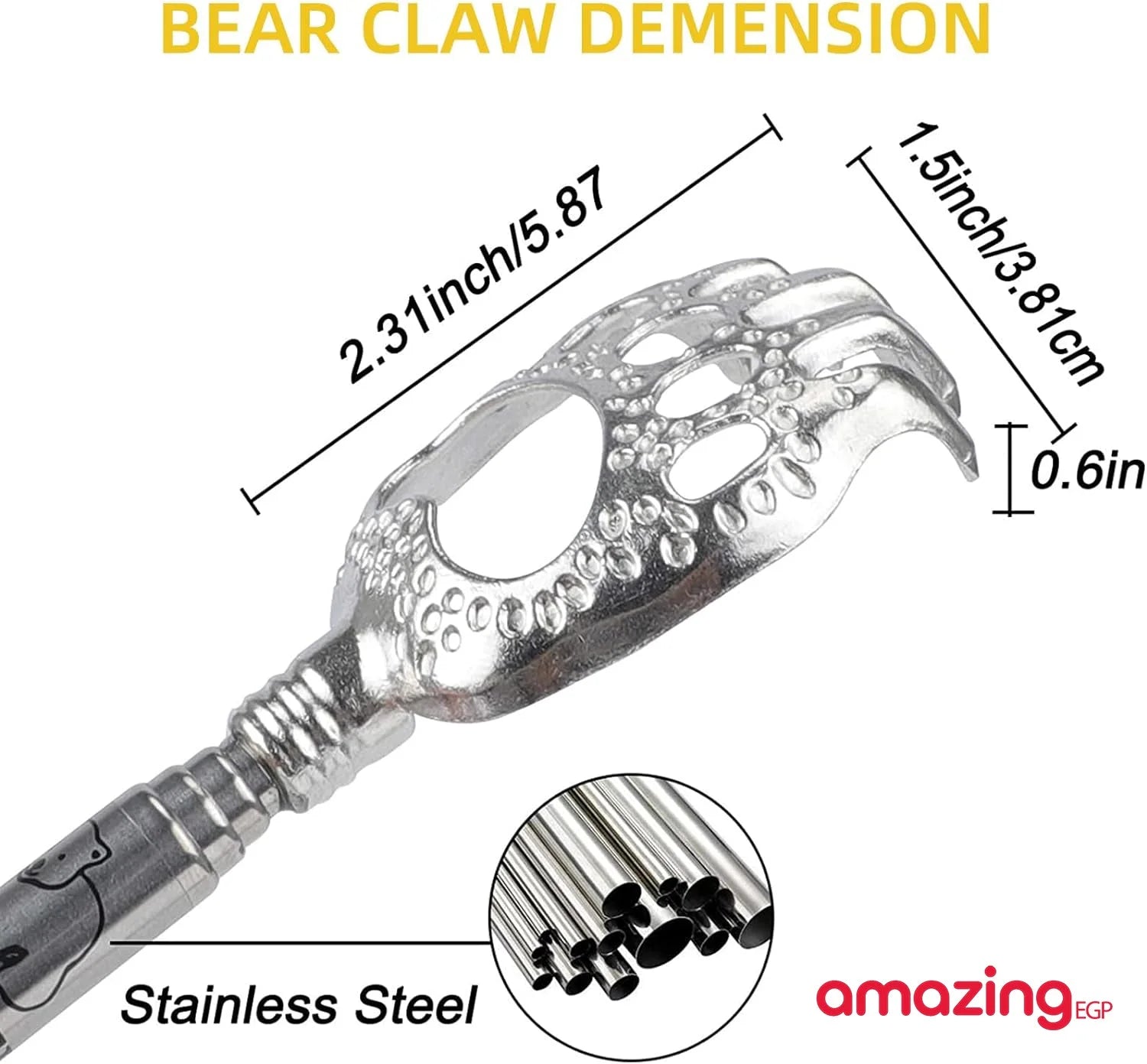 أداة خدش وحكة محمولة قابلة للسحب مخالب دب أداة خدش ظهر قابلة للتمديد ومخلع تصغير هراشة محمولة من الفولاذ المقاوم للصدأ - 1 قطعة | العناية_الشخصية حكة_الظهر حكه مخالب دب هراشة هرشة | amazingEGP