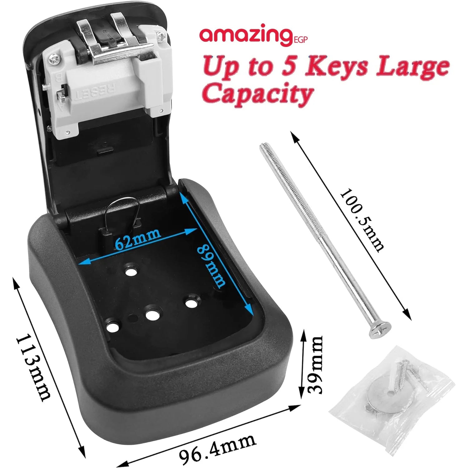 صندوق قفل للمفاتيح خزنة معدنية للمفاتيح بقفل من 4 ارقام للاستخدام في الاماكن الخارجية يثبت على الحائط لمفاتيح المنزل - معدن بالكامل اسود | اقفال تاتوه تخزين خزائن خزانة خزنة خزنة مفاتيح ديكور_منزل قفل باب للحديقة مفاتيح | amazingEGP