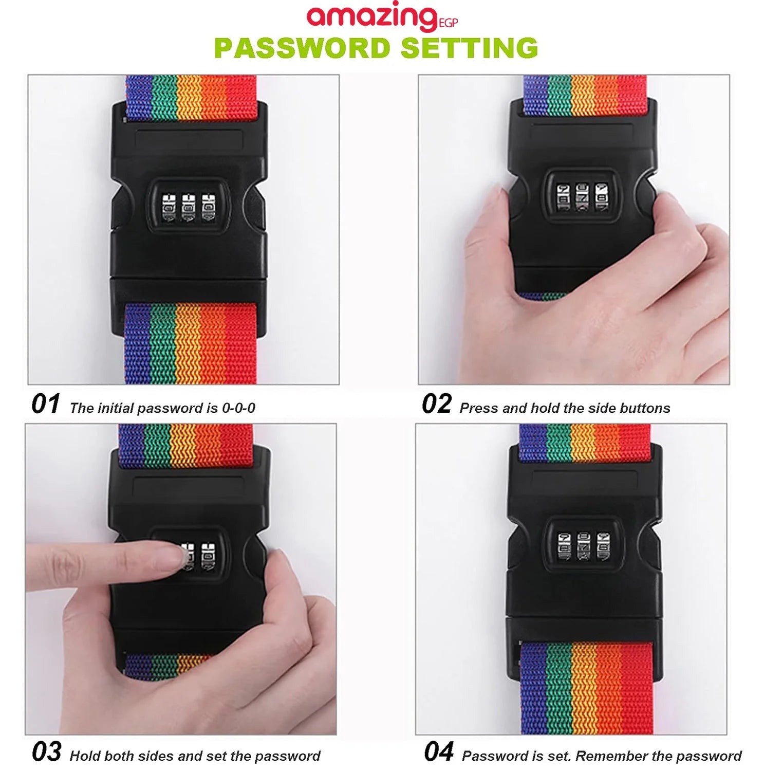 أشرطة الأمتعة TSA مع قفل مزيج قابل للتعديل حزام متقاطع غير قابل للانزلاق حزام شنطةالسفر - متعدد الالوان | اقفال الأقفال حزام حزام للشنطة سفر شنط سفر قفل قفل_ديجيتال | amazingEGP